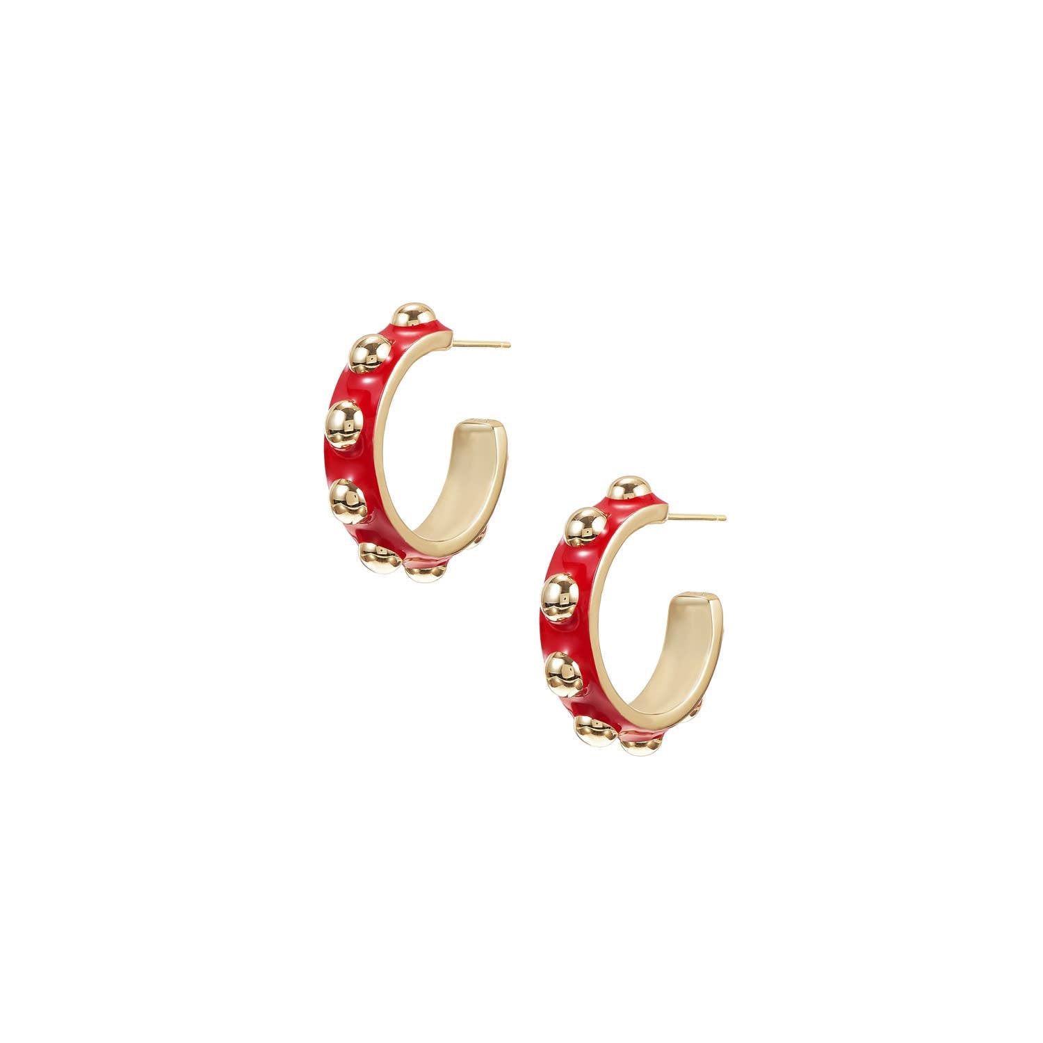 Enchanted Mini Beaded Hoop Earrings in Red/Gold