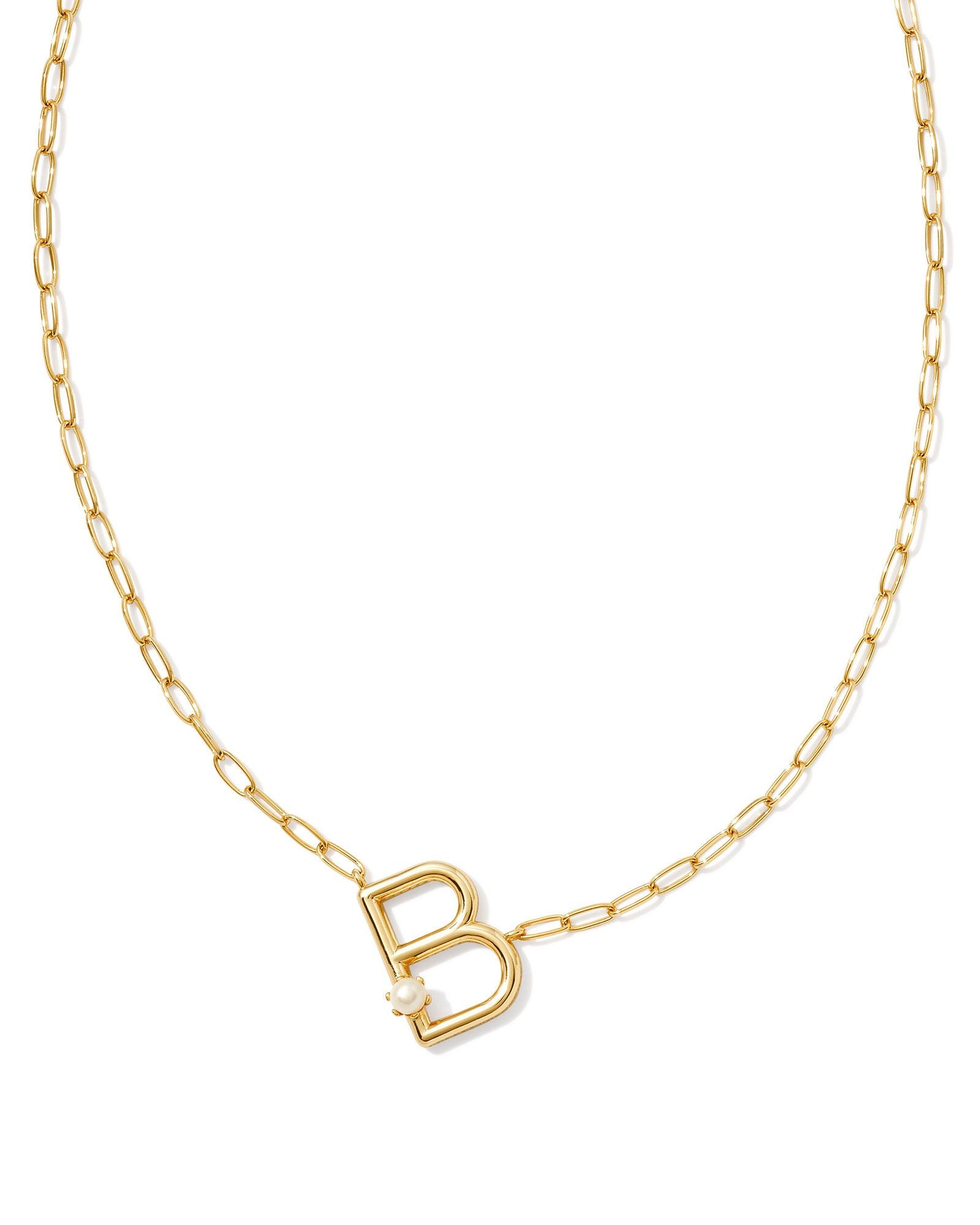 Pearl Letter B Pendant Necklace in Gold White Pearl