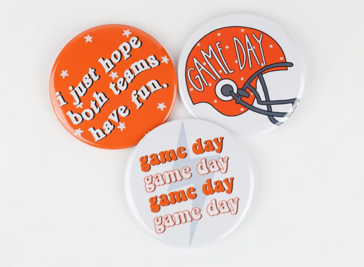 Orange Game Day Tailgate Buttons | Game Day Pins