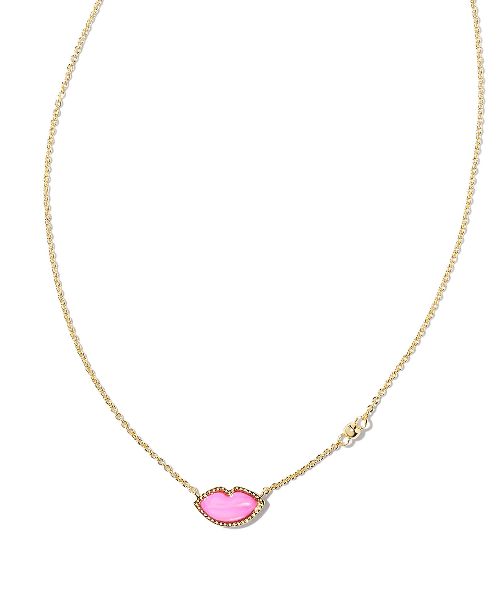 Lips Pendant in Gold Hot Pink Mother of Pearl