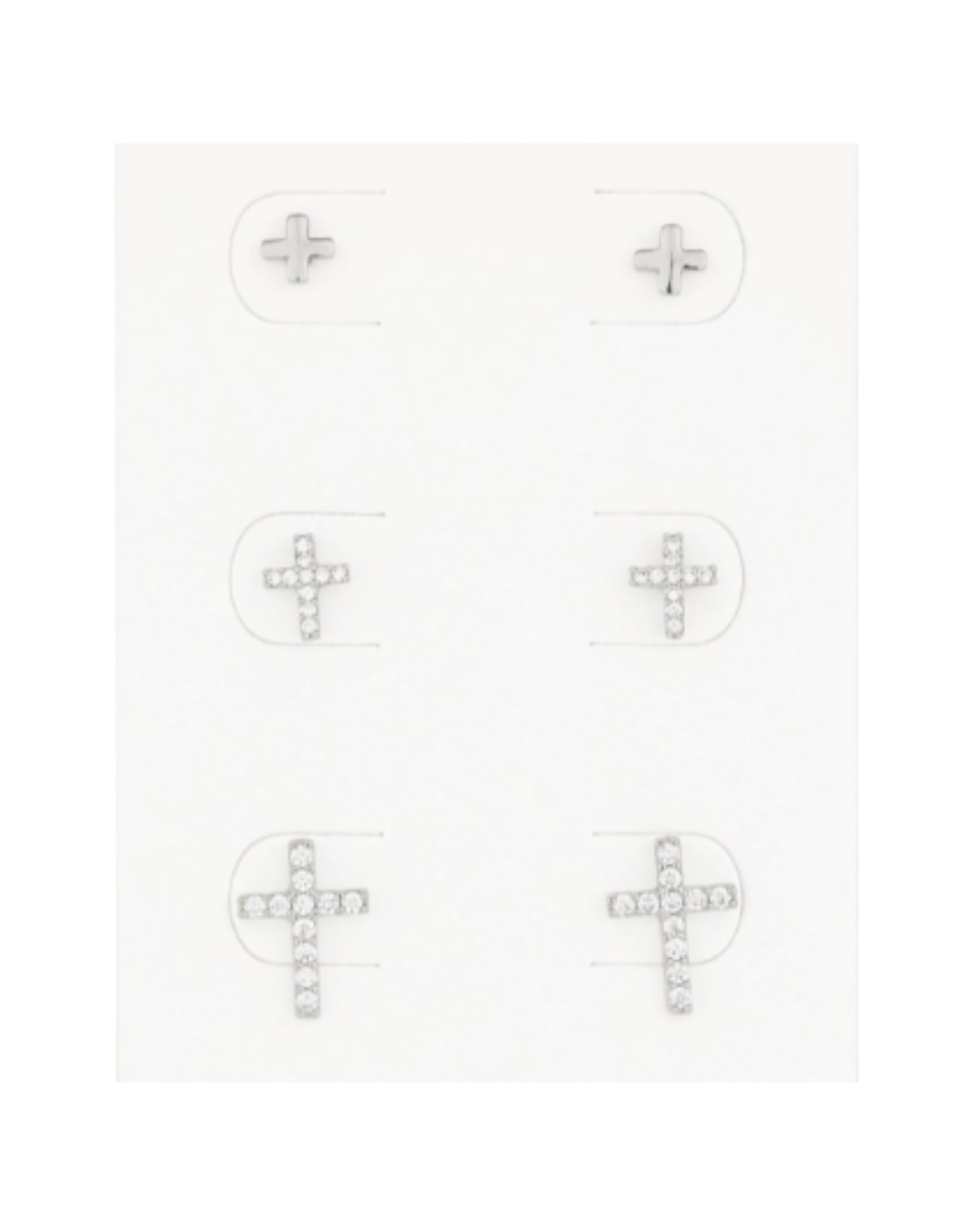 Rhinestone Cross 3-Piece Assorted Earring Set in Silver