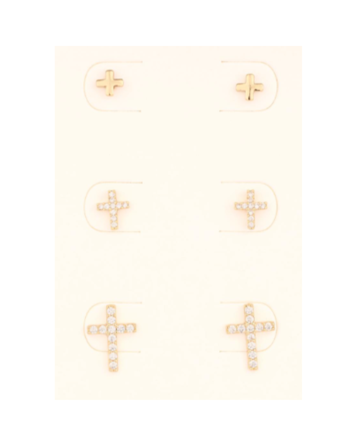 Rhinestone Cross 3-Piece Assorted Earring Set in Gold