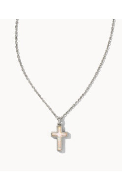 Cross Pendant Necklace In Silver White Opal