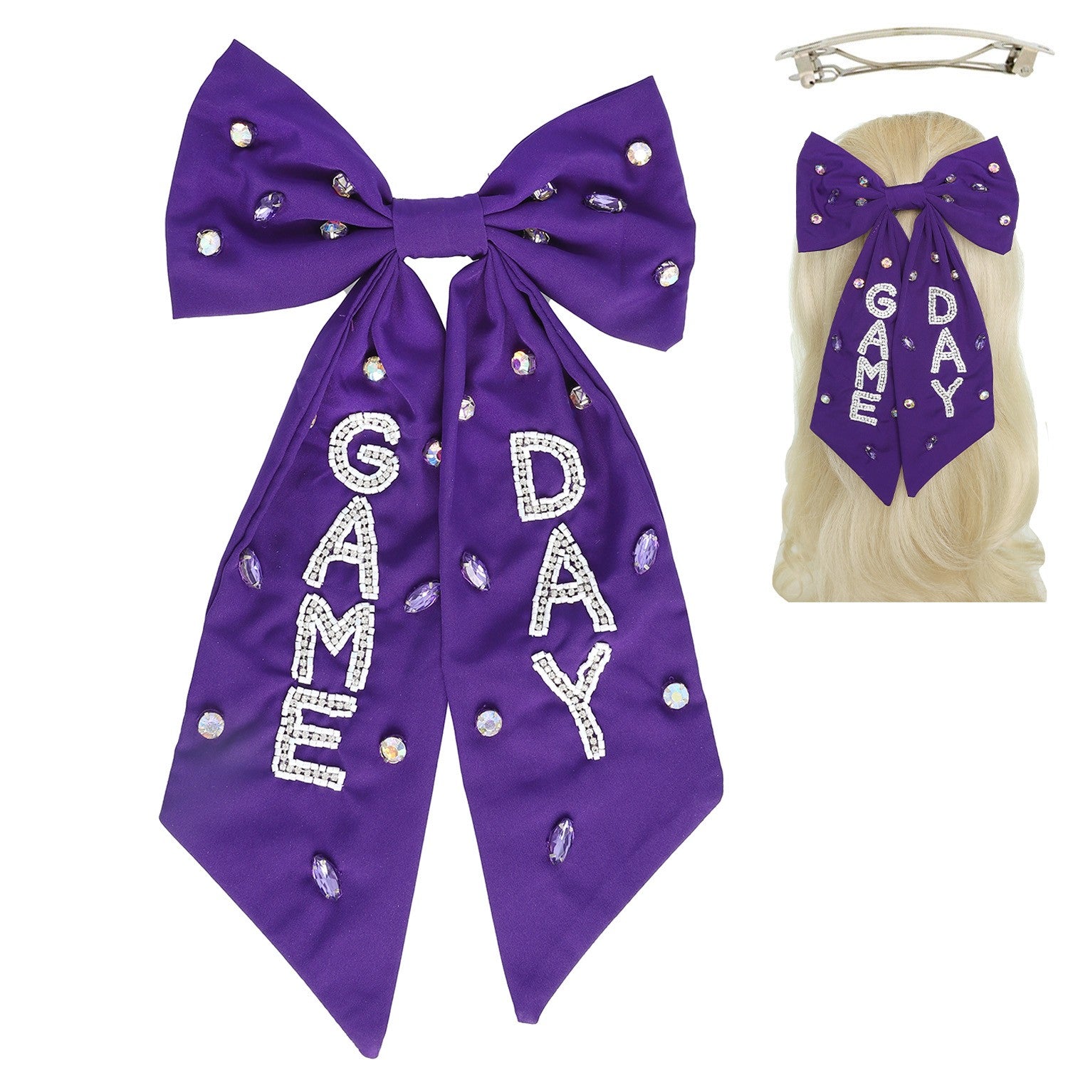 Game Day Hair Bow Clip in Purple