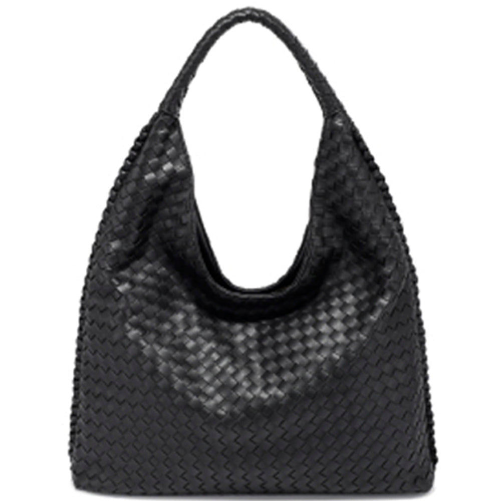 Woven Shoulder Hobo Bag in Black