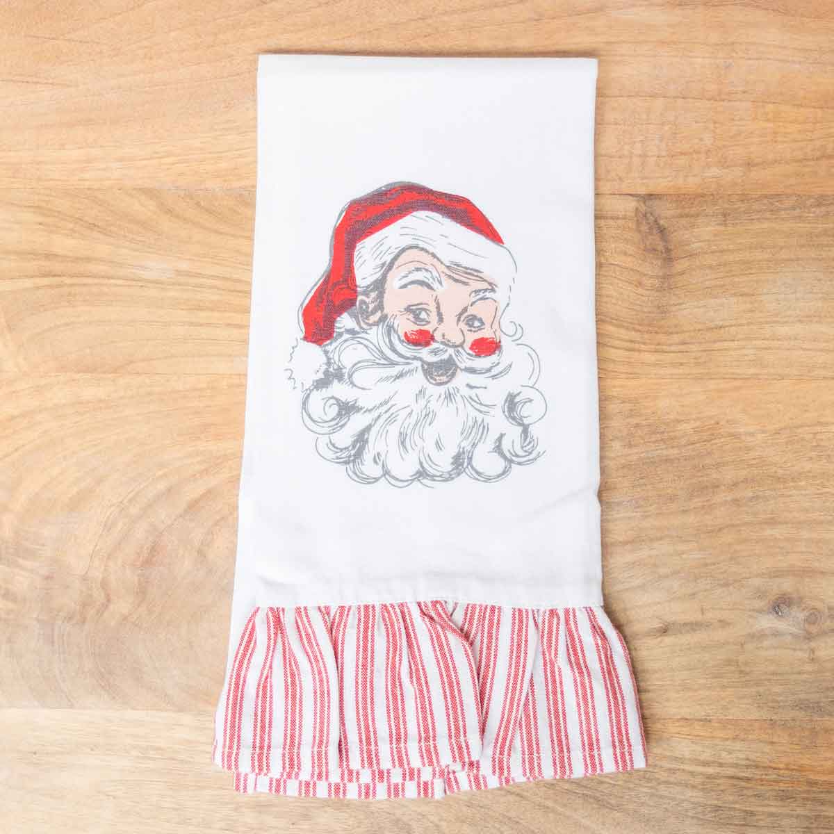 Santa Ruffle Hand Towel in White/Red