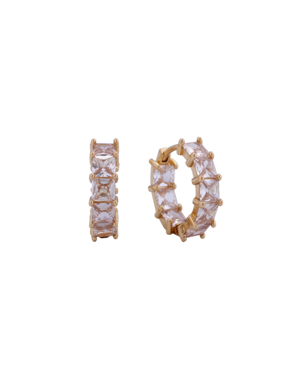 Square-Cut CZ Hoop Earrings in Gold