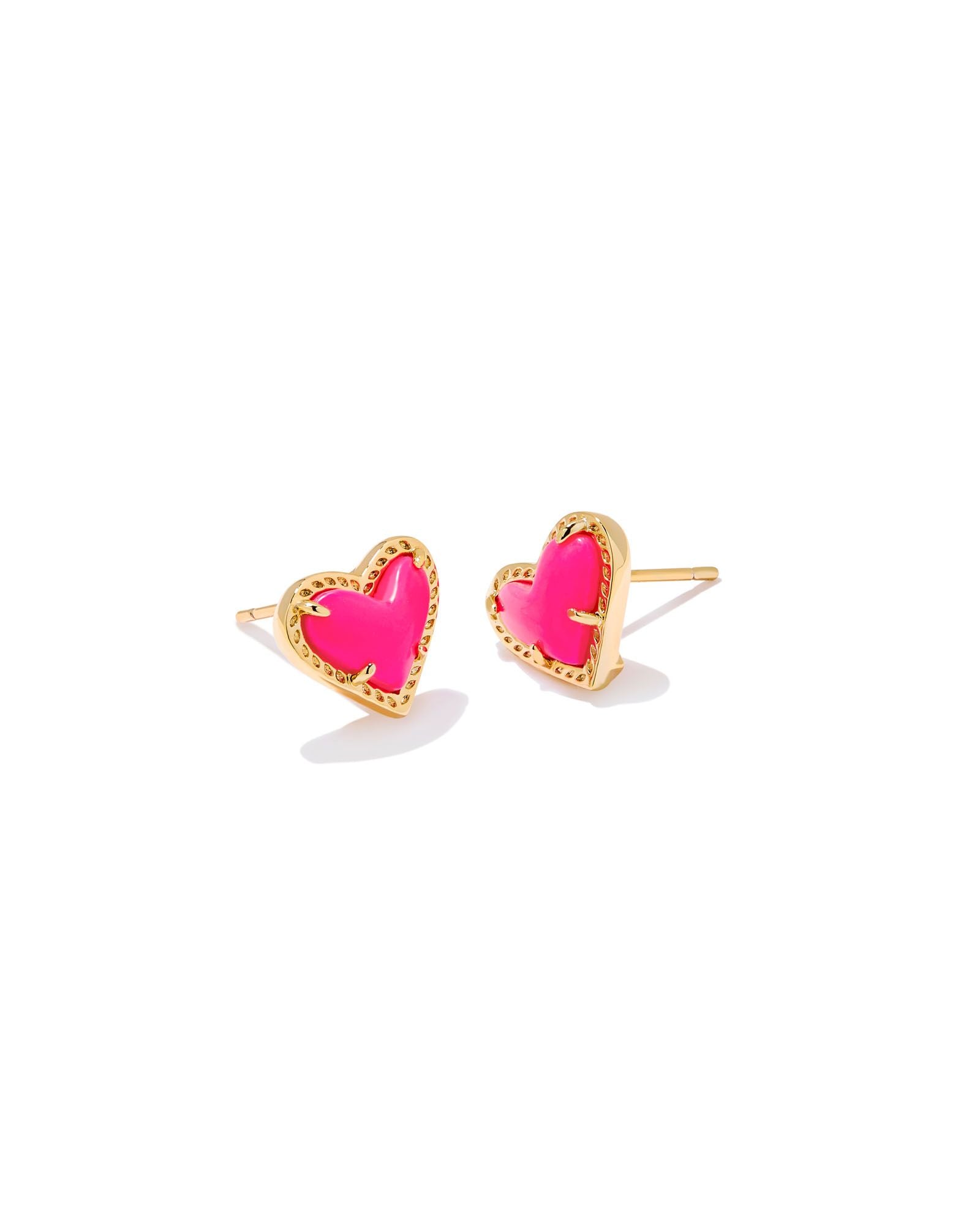 Ari Heart Gold Stud Earring in Gold Neon Pink