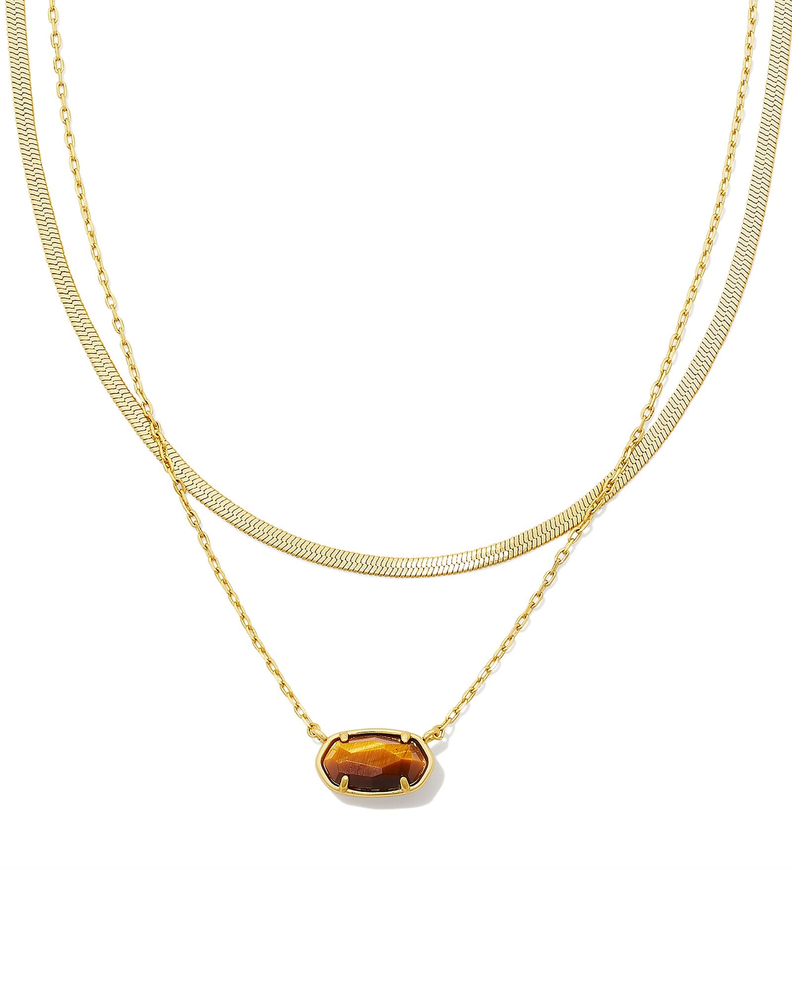 Grayson Herringbone Multistrand Necklace in Gold Brown Tiger's Eye