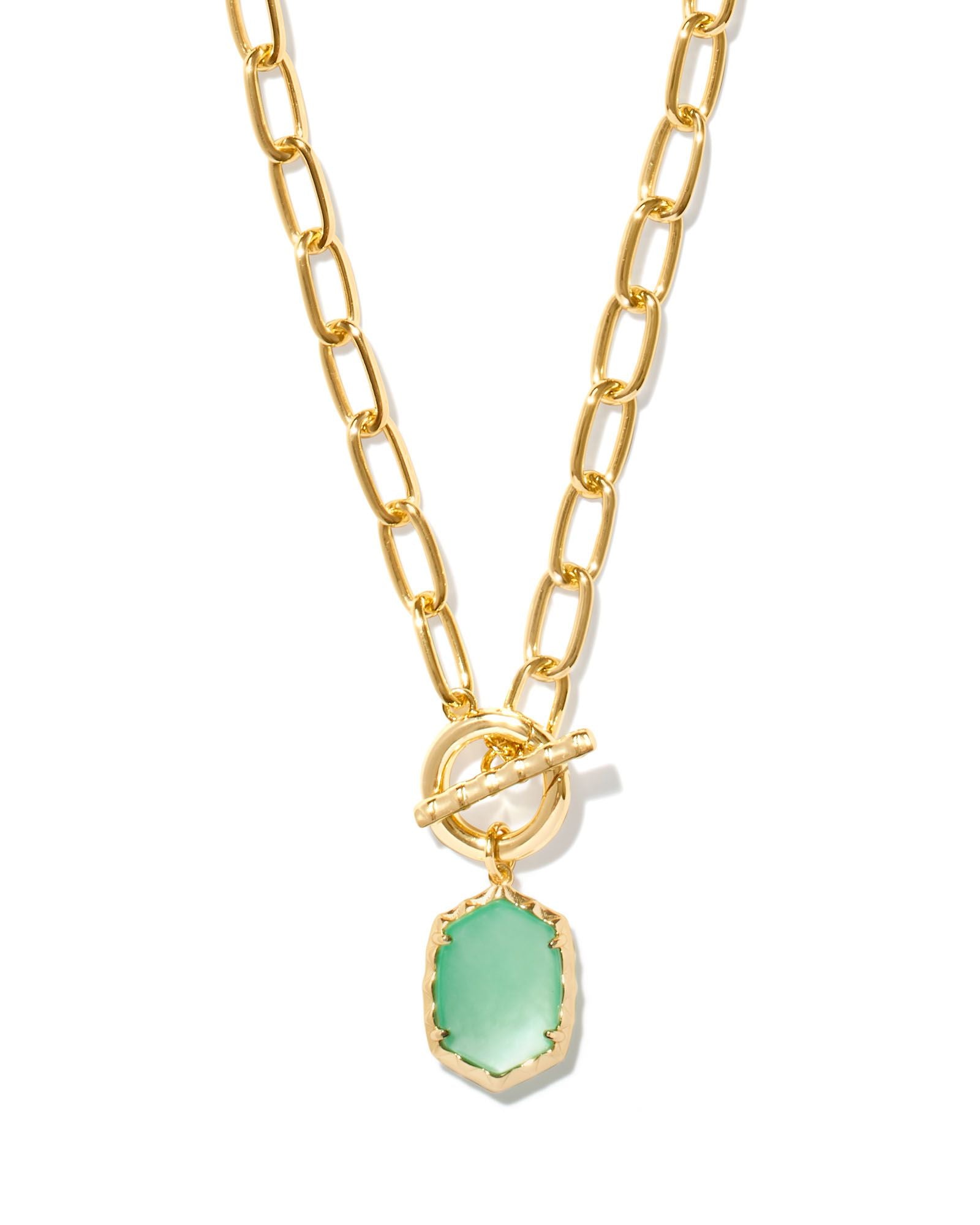 Daphne Link Chain Necklace in Gold Light Green MOP