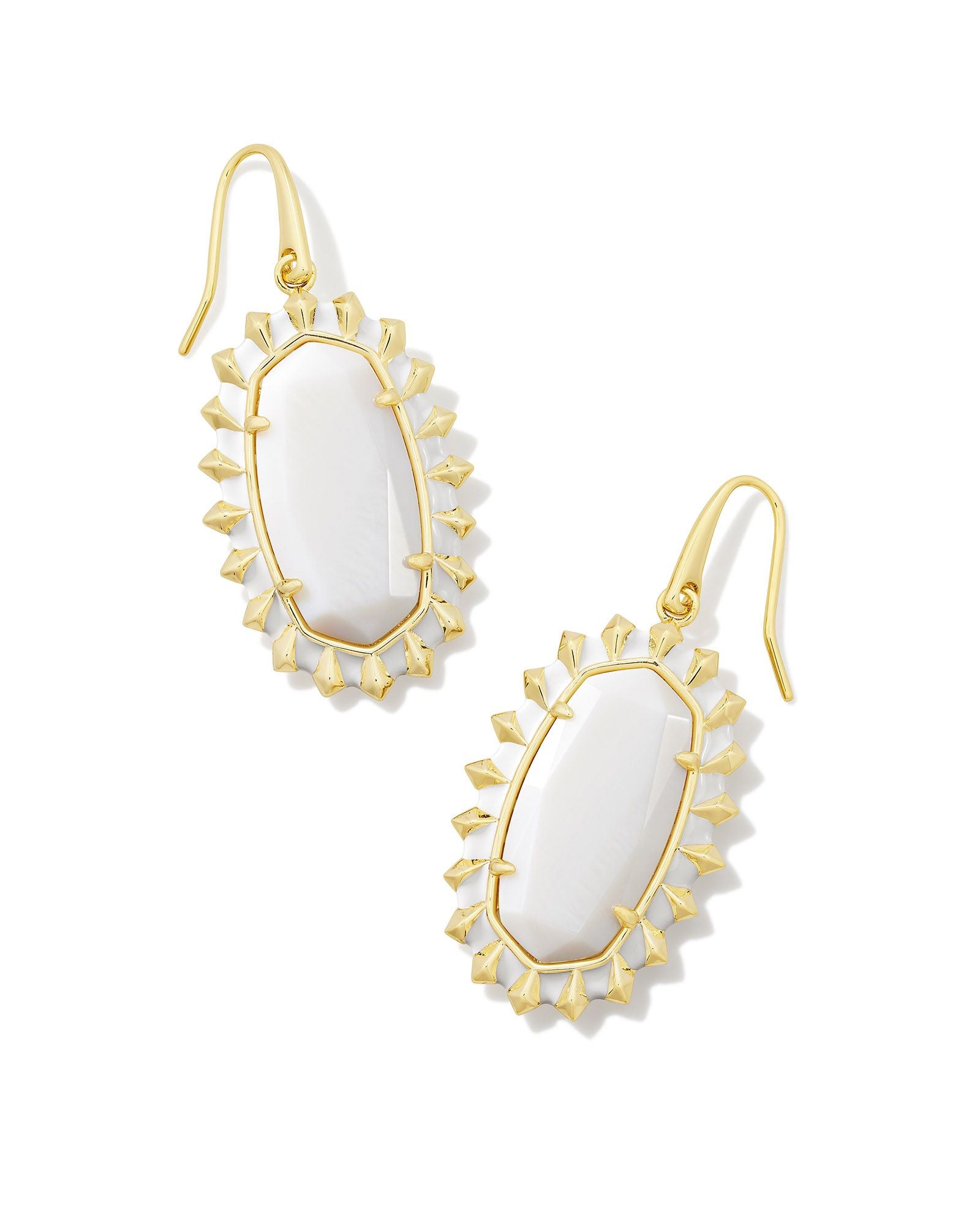 Dani Color Burst Frame Drop Earrings in Gold White Mother of Pearl