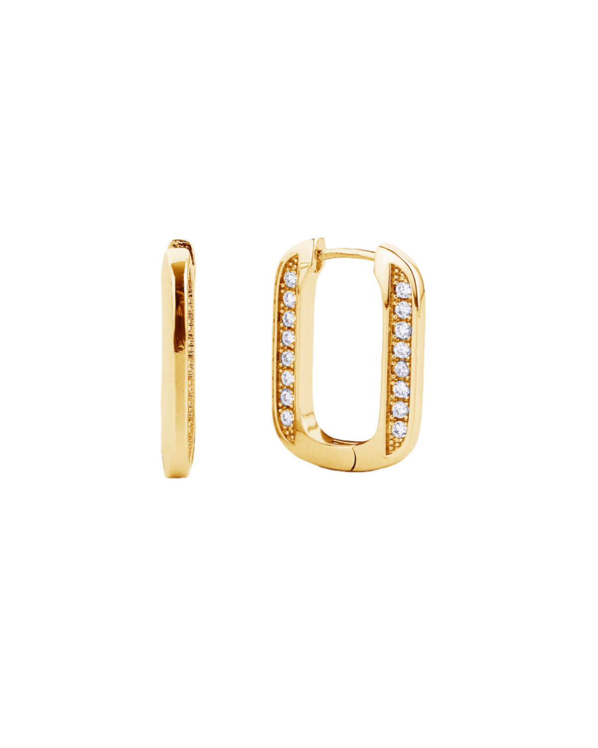 Radiant Rectangle Hoops with CZ Detailing in Gold
