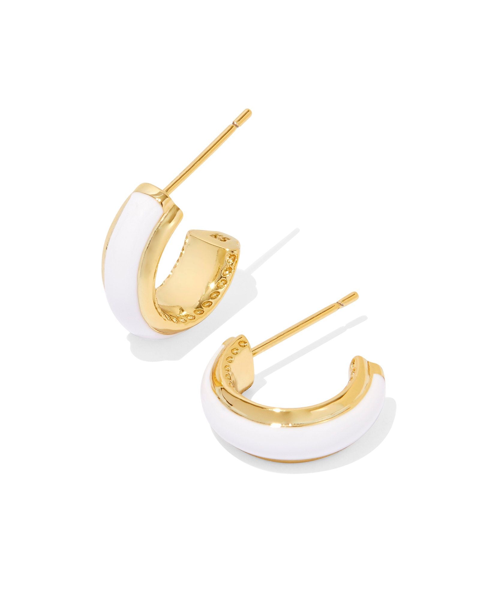 Ainsley Huggie Earring in Gold White Enamel