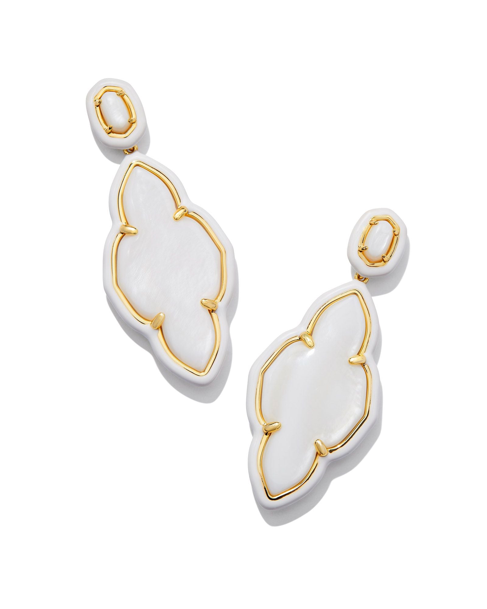 Abbie Enamel Frame Statement Earring in Gold White Mother of Pearl