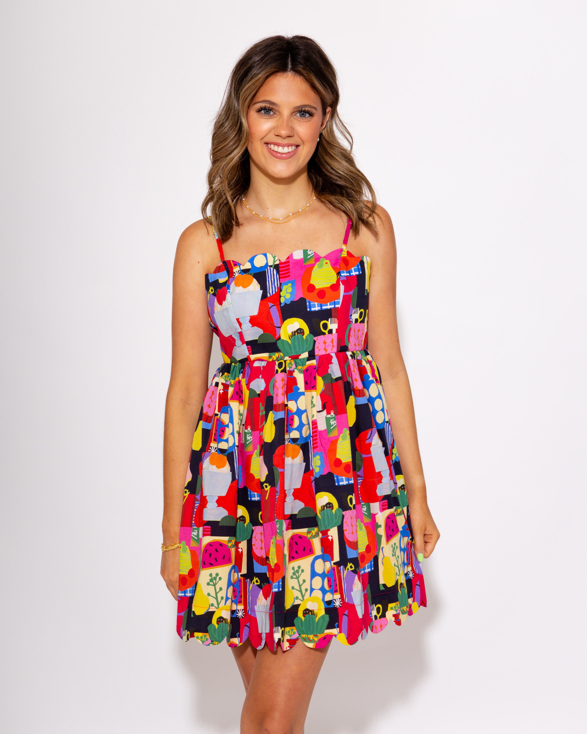 Color Pop Abstract Scallop Mini Dress