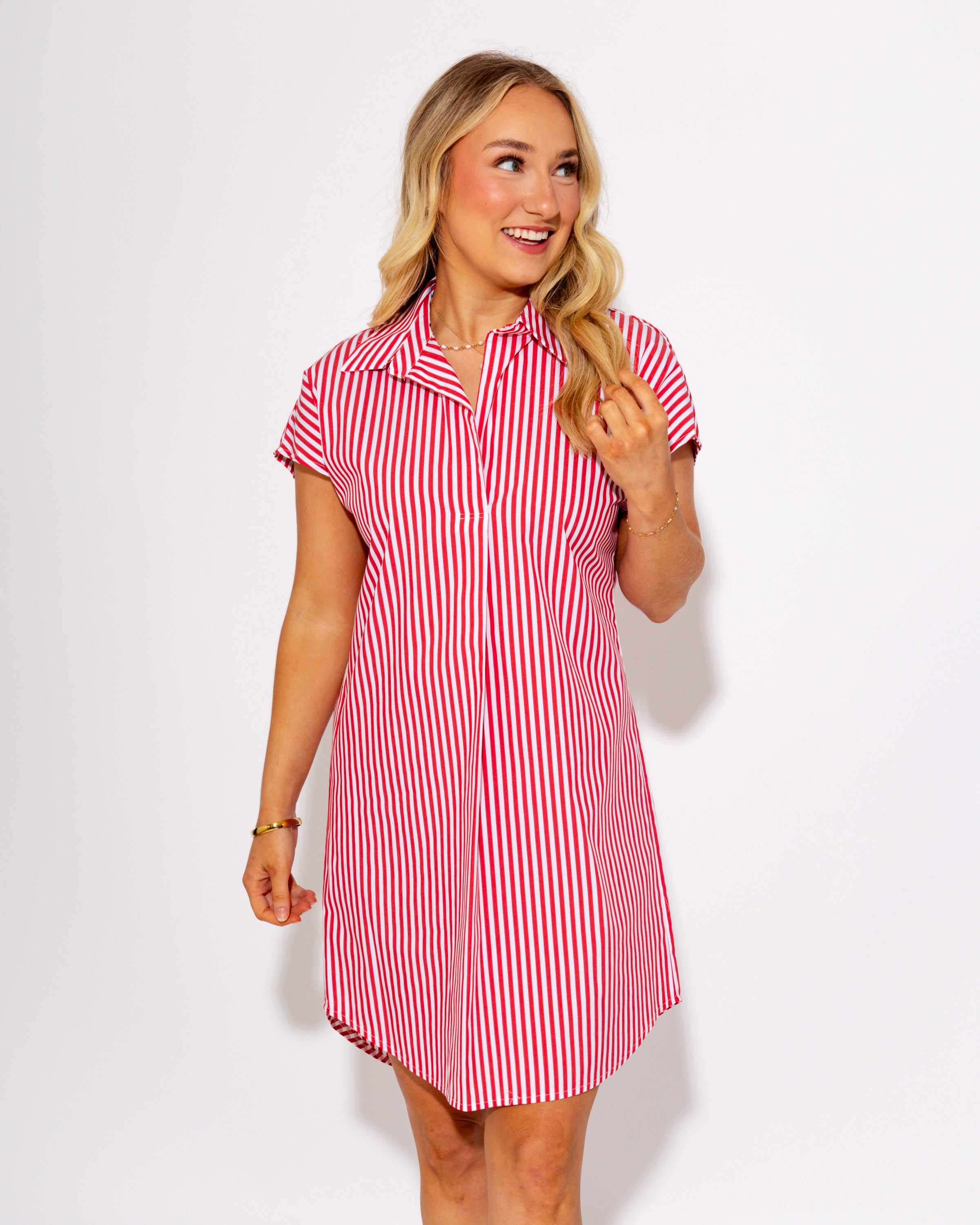 Jude Connally | Carter Dress in Cotton Stripe Red