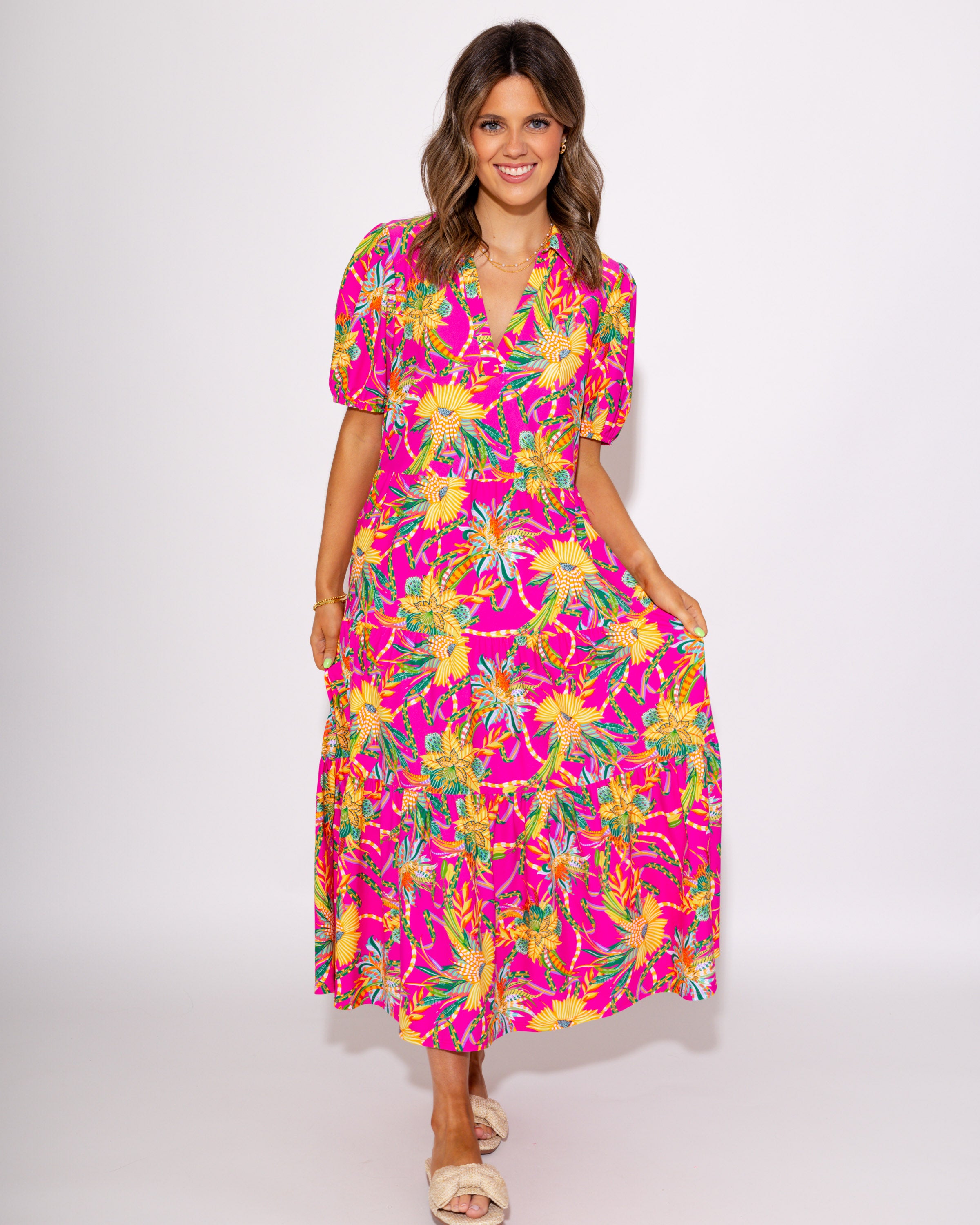 Jude Connally | Portia Dress in Peacock Floral Pink