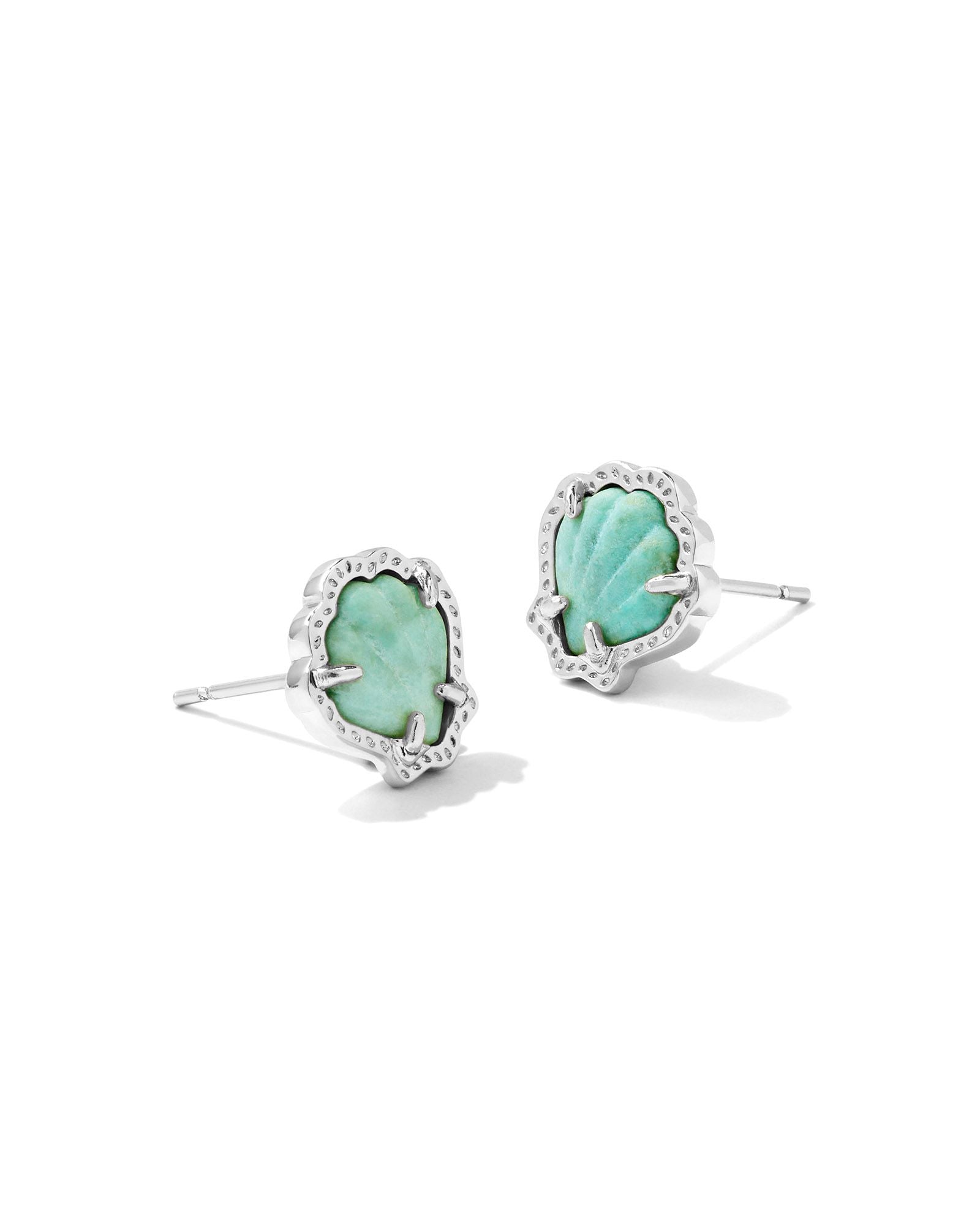 Brynne Shell Stud Earring in Rhodium Sea Green Chrysocolla