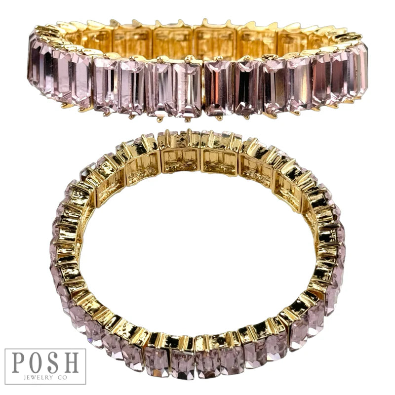 Pink Rectangle Rhinestone Bracelet