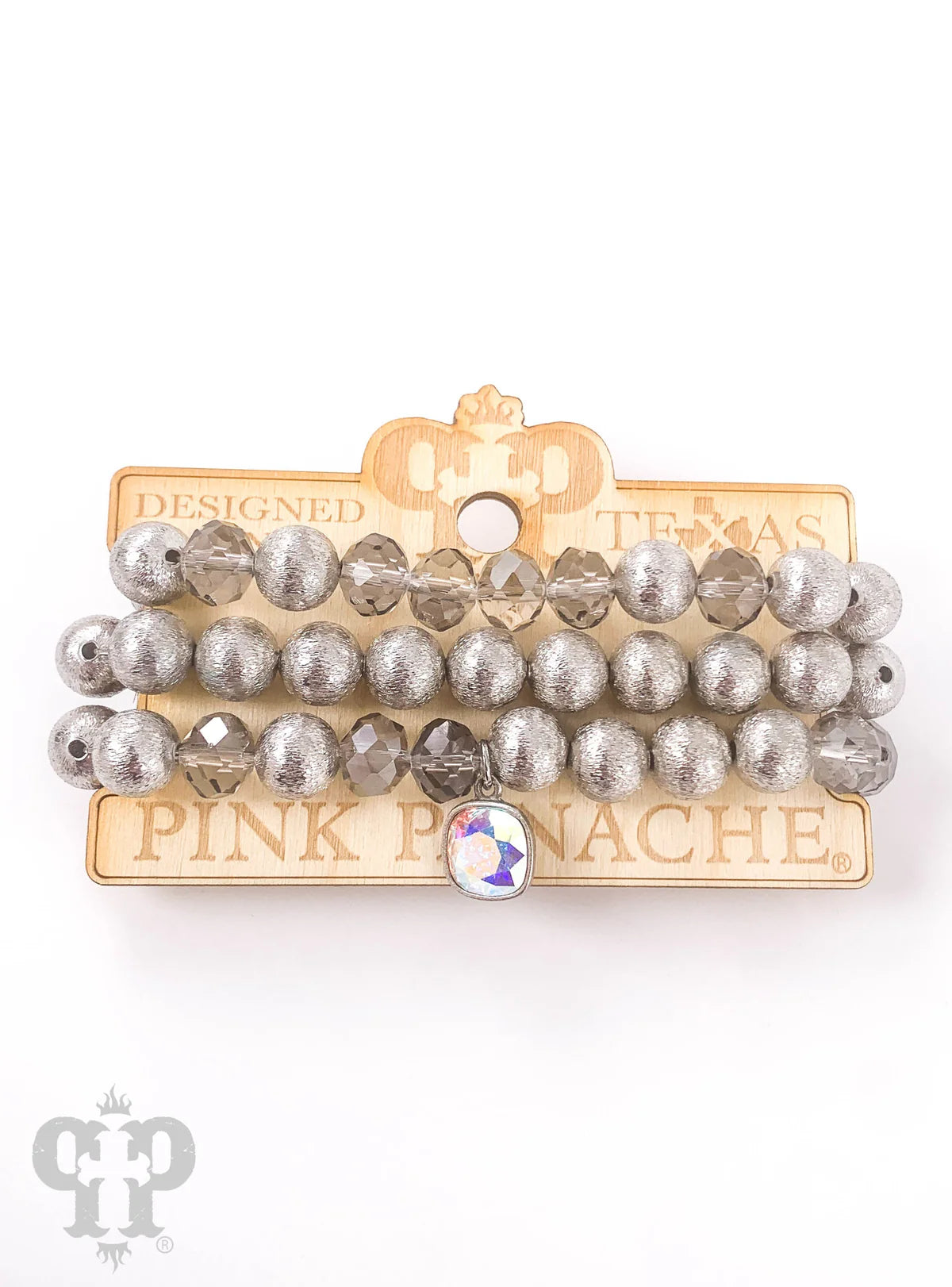 Silver Austrian Crystal and Round Bead Bracelet Set