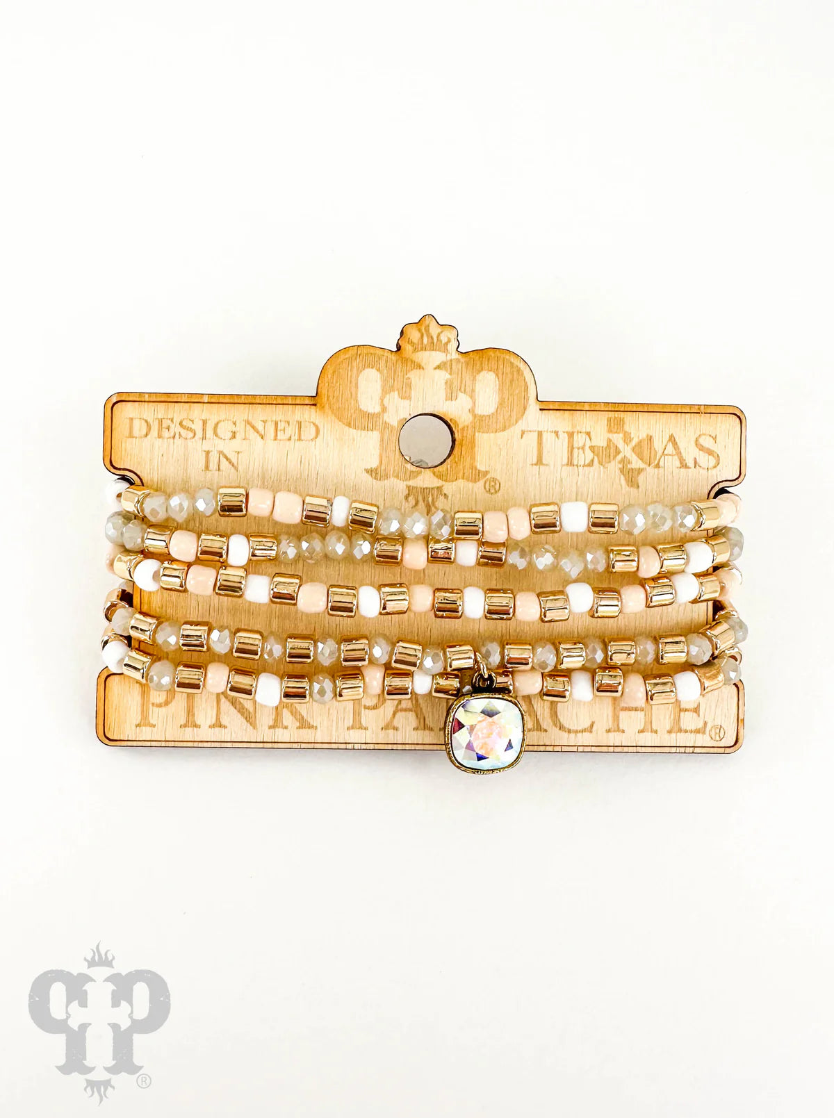 Light Pink Five Strand Bead Bracelet Stack