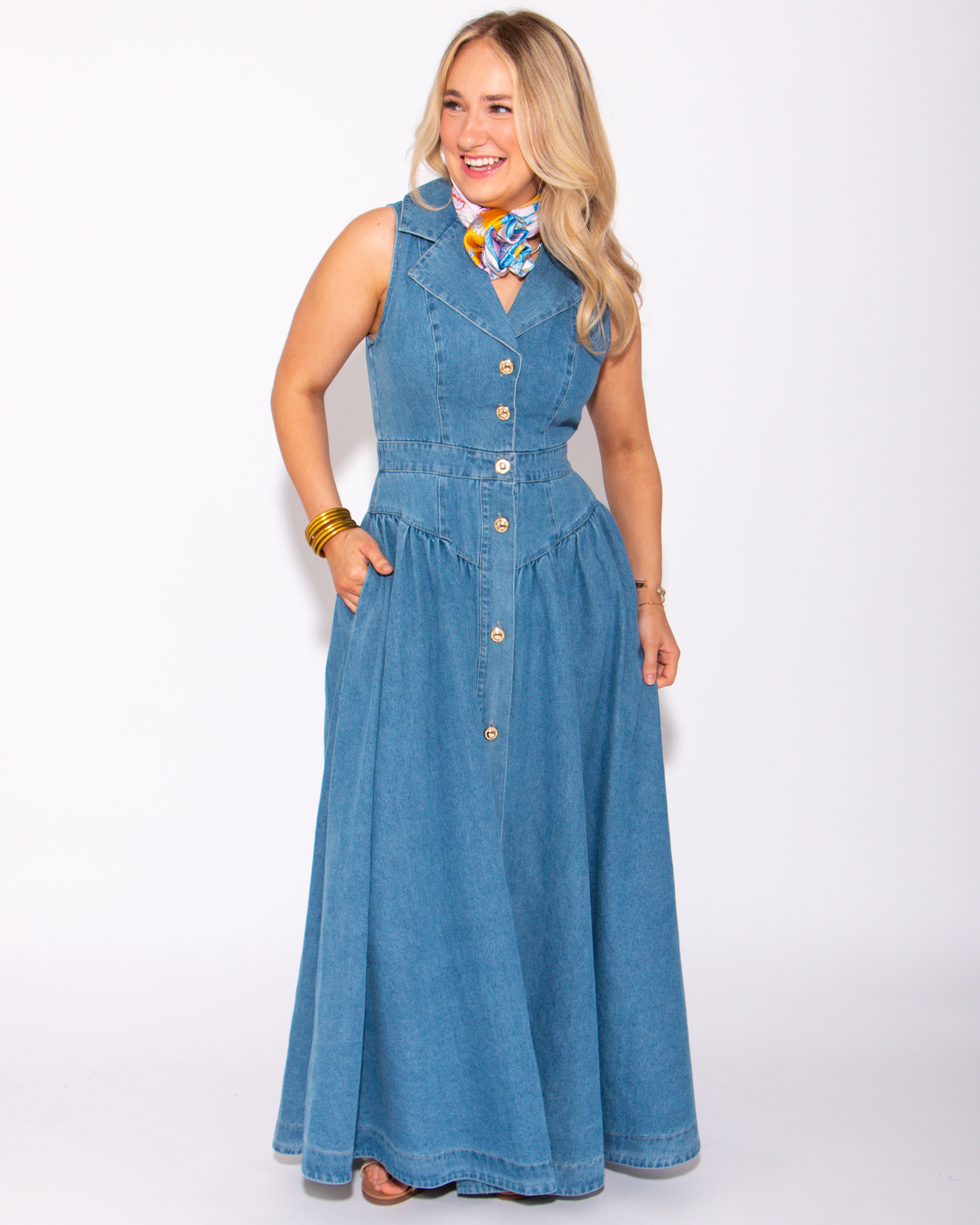 Denim Darling Gold Button Down Dress