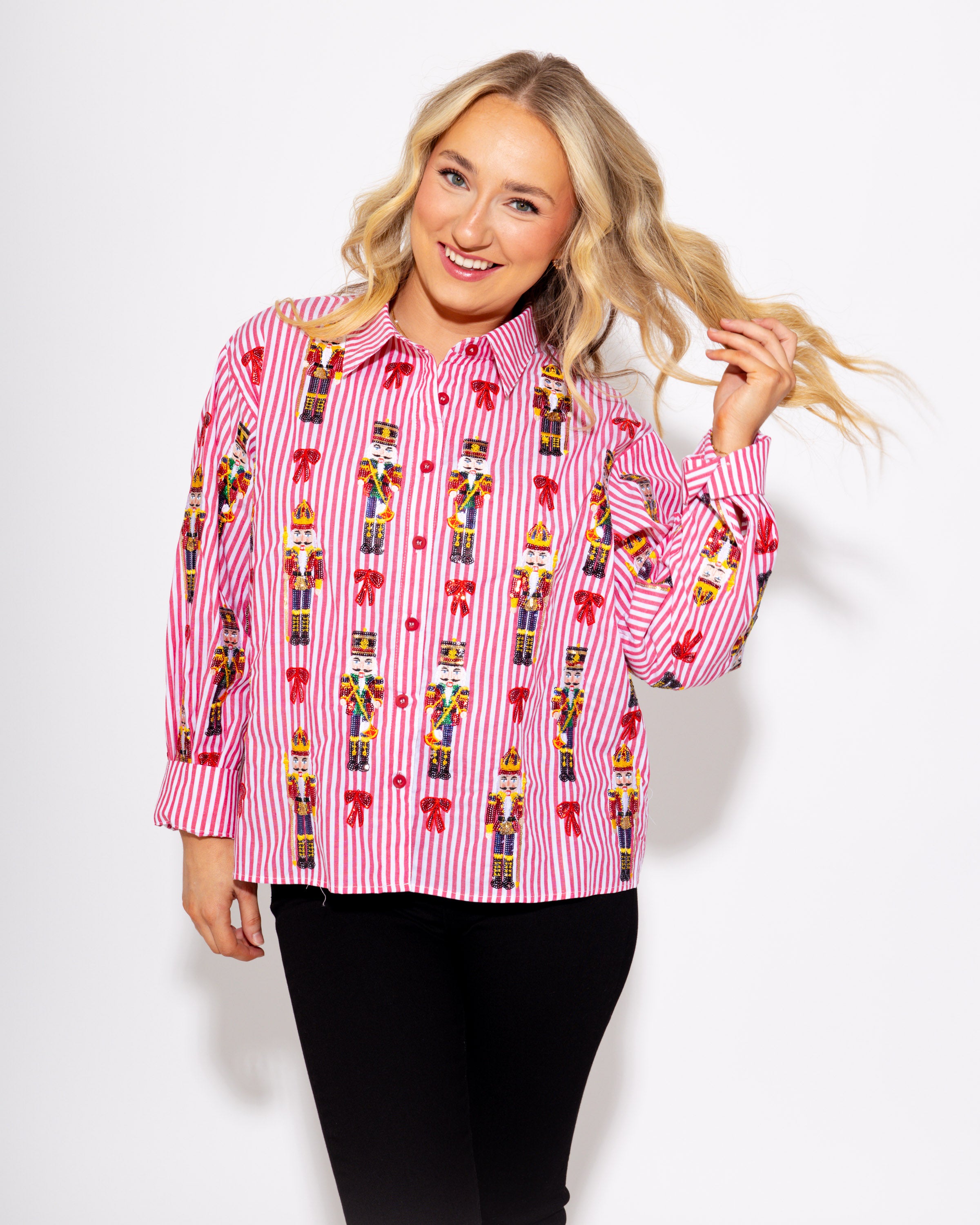 Striped & Scattered Nutcracker Bow Top