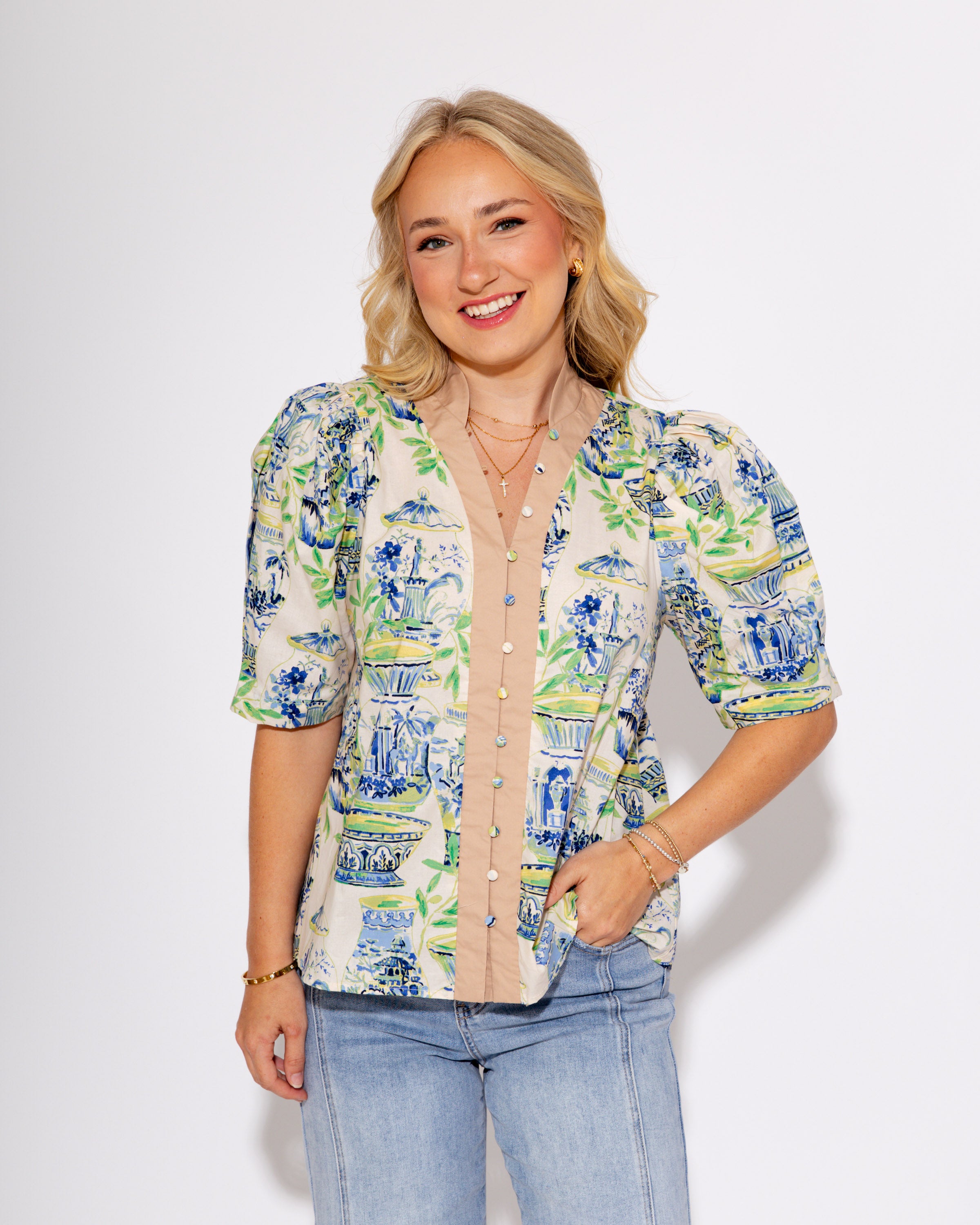 Garden Buttoned Blossom Top