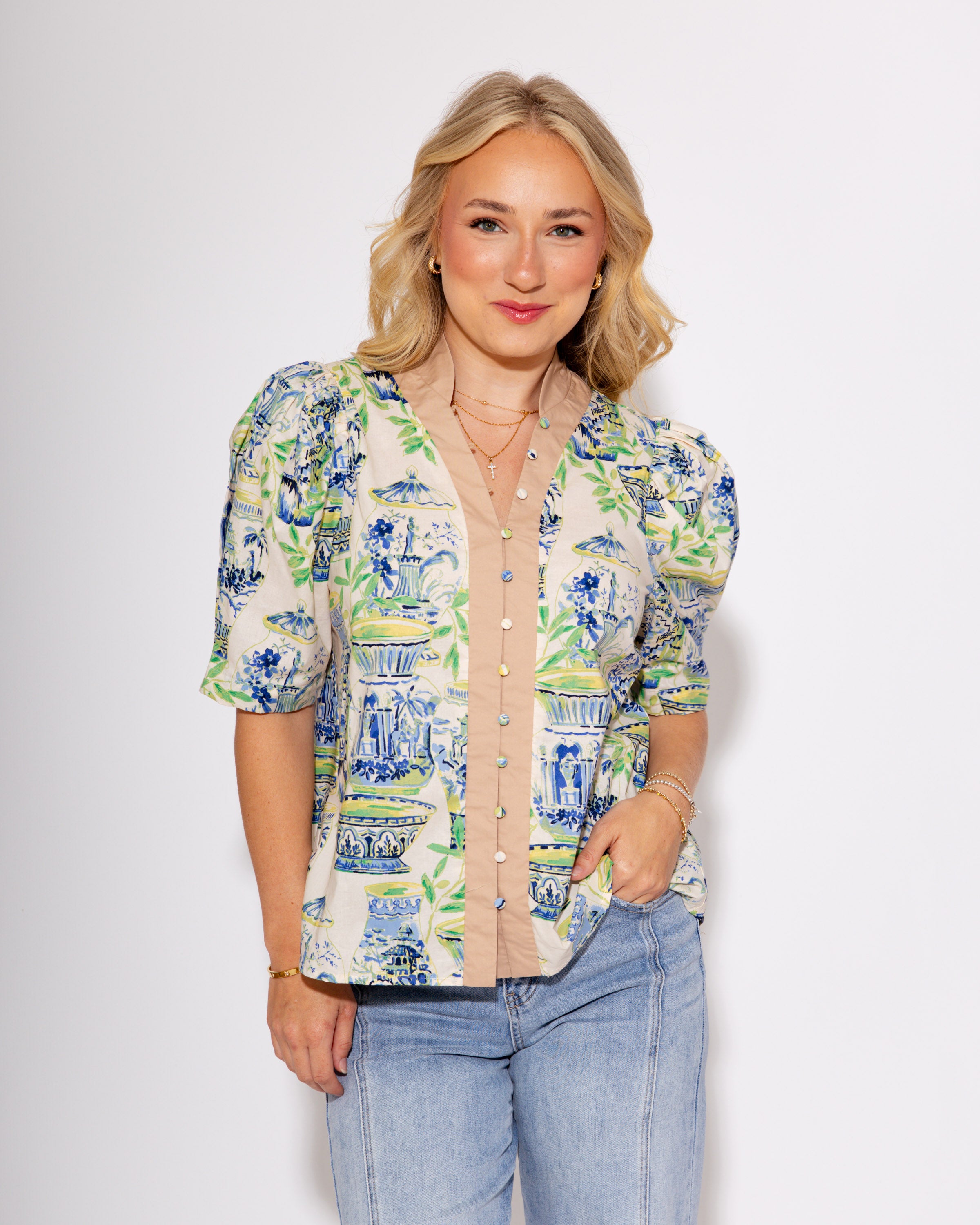 Garden Buttoned Blossom Top