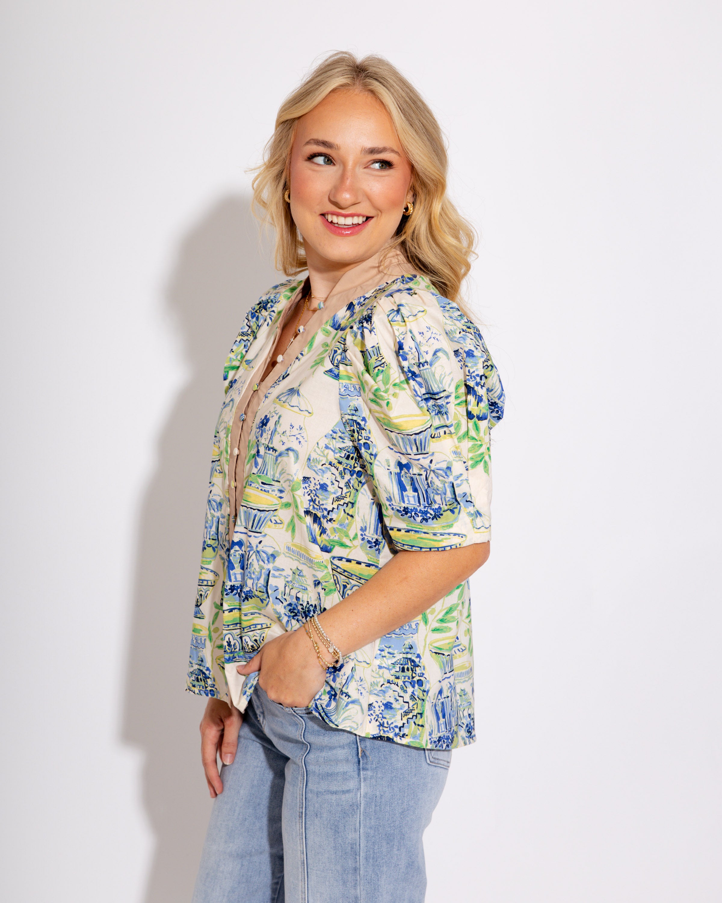 Garden Buttoned Blossom Top
