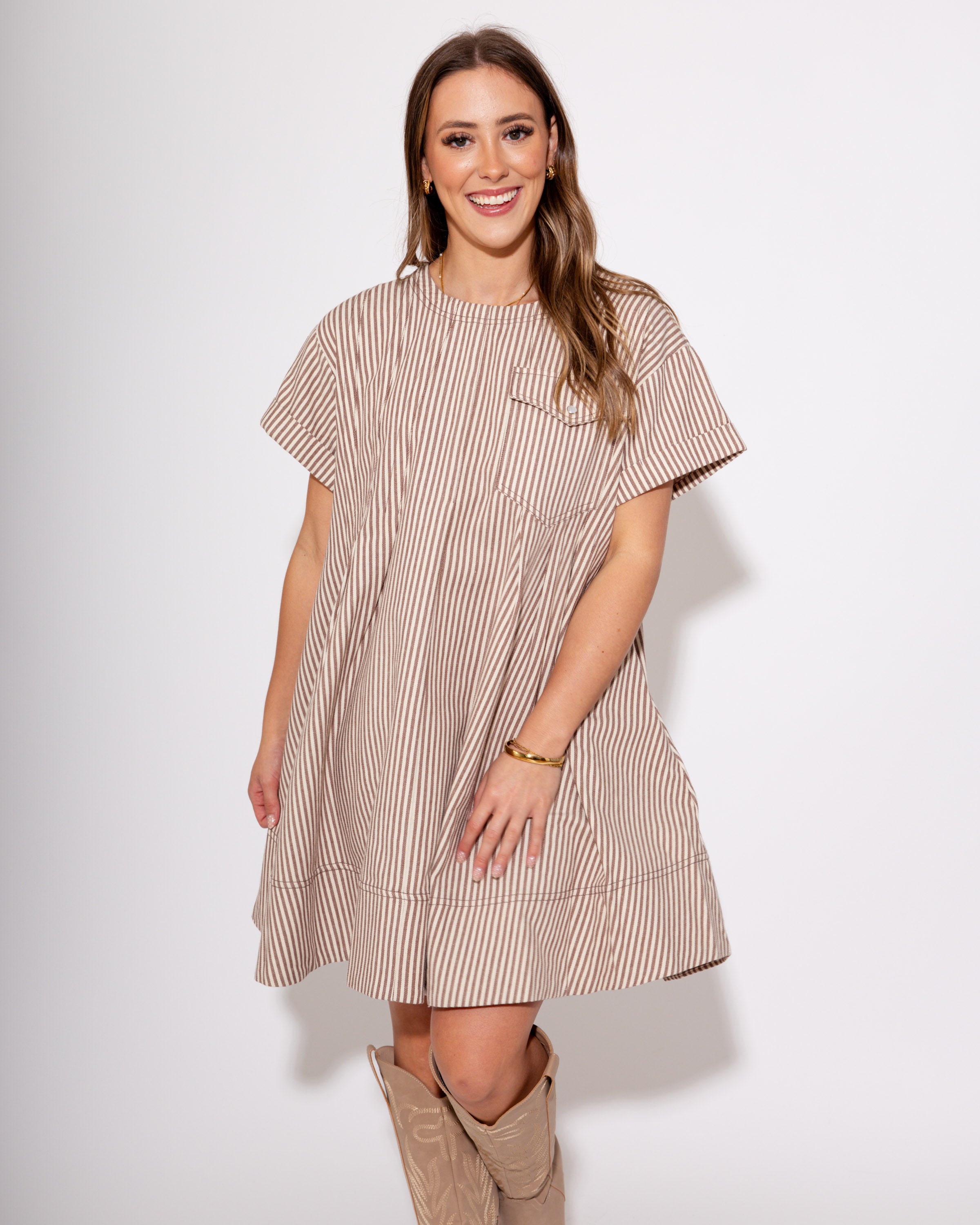 Mocha Stripe Swing Dress