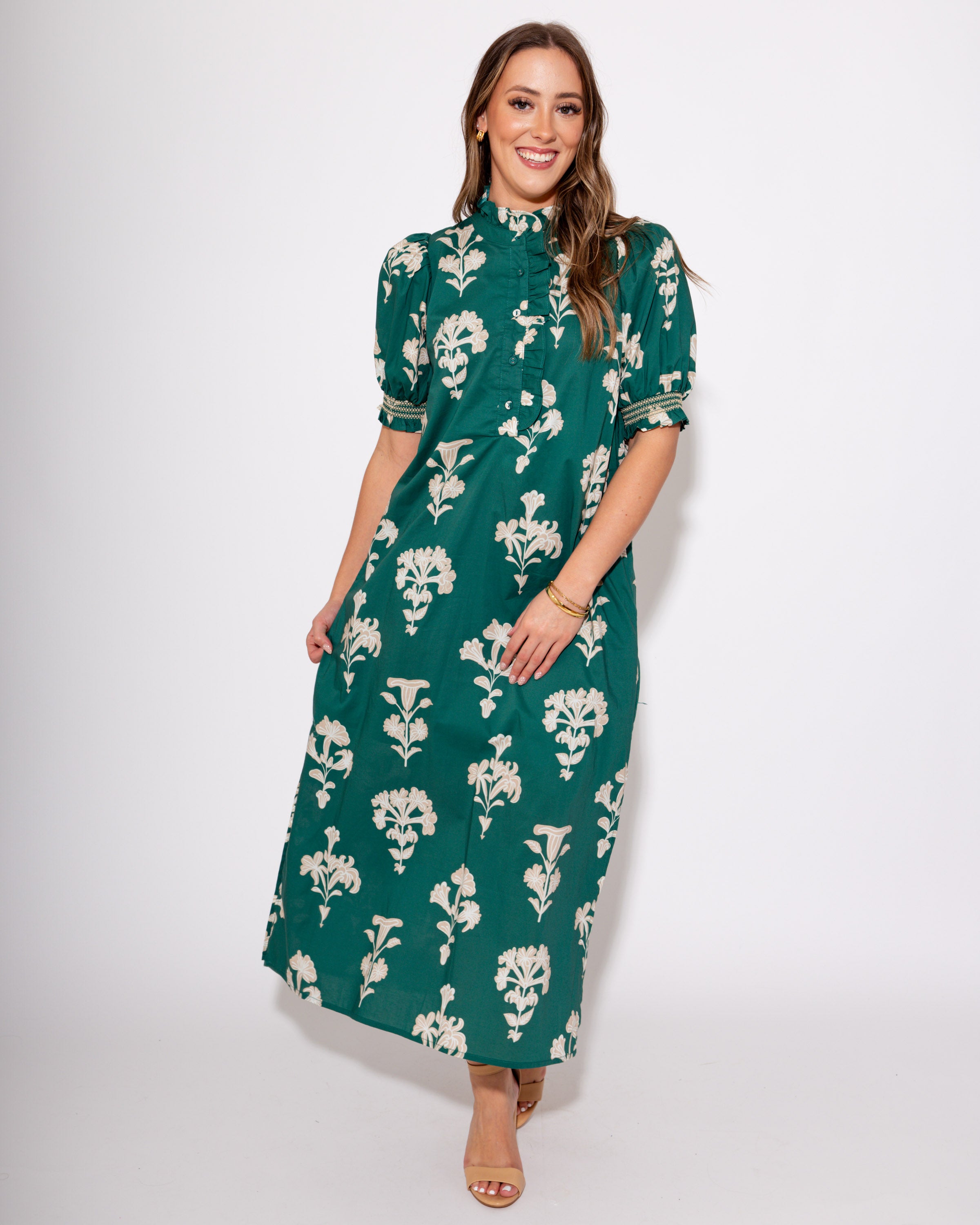 Garden Charm Puff Sleeve Midi Dress