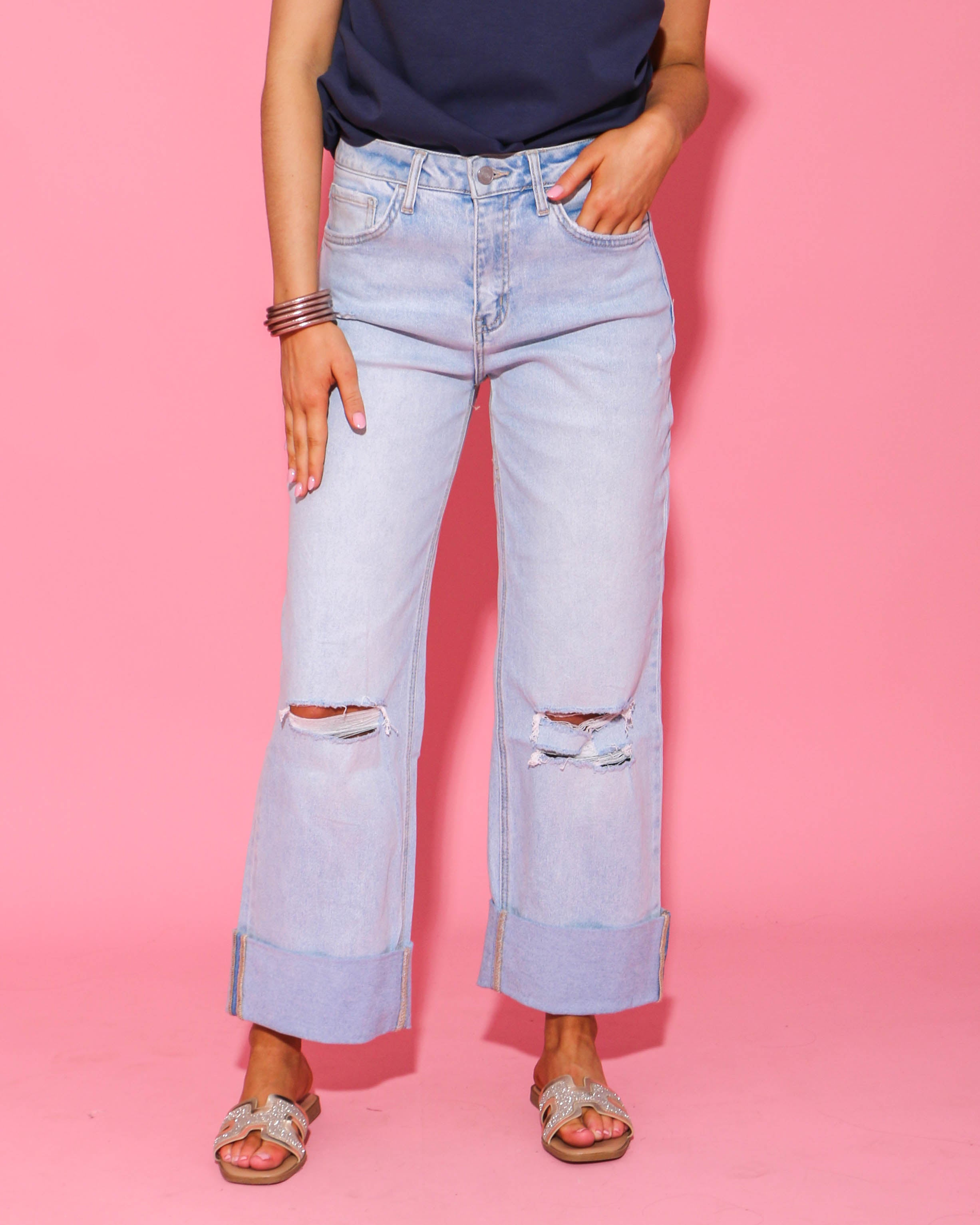 Hey There Super High Rise Cuffed Jeans in Light