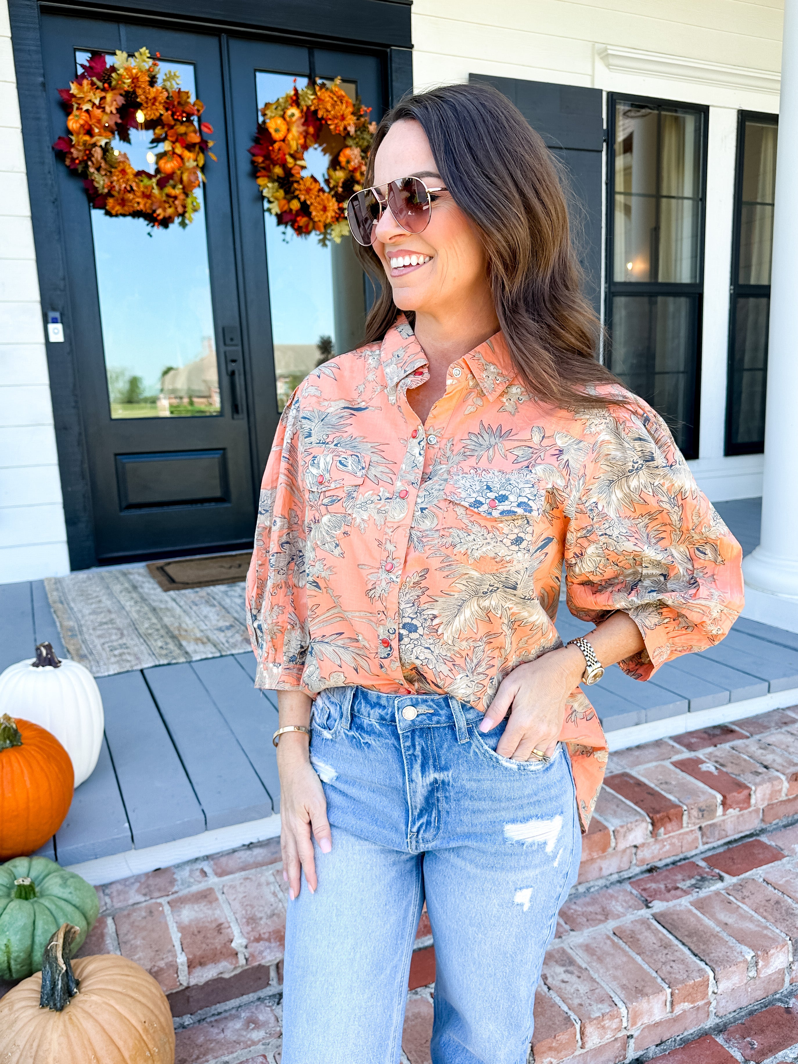 Snap Front Shirt in Coral
