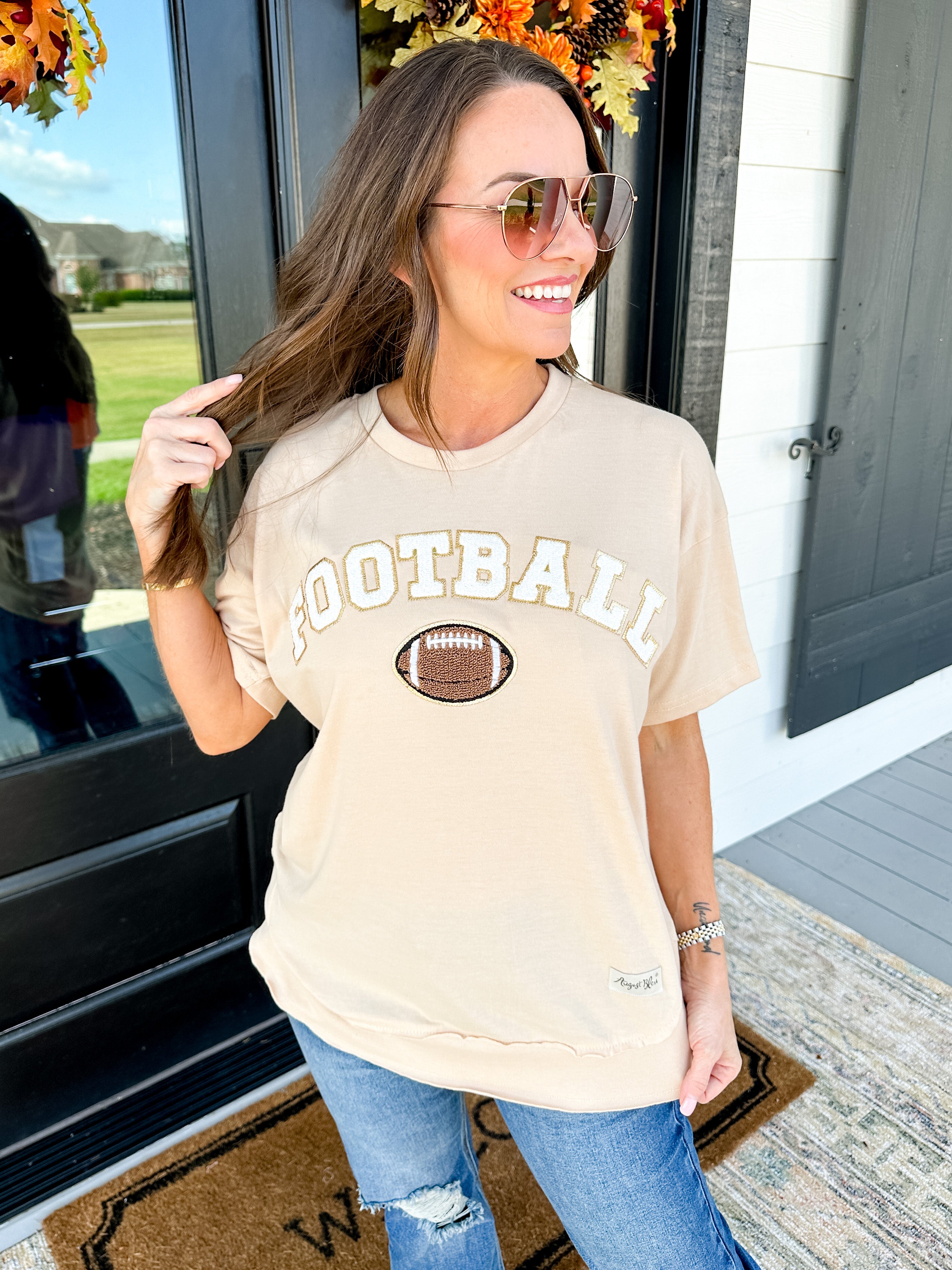 Football Patch Honey Wheat High Low Short Sleeve