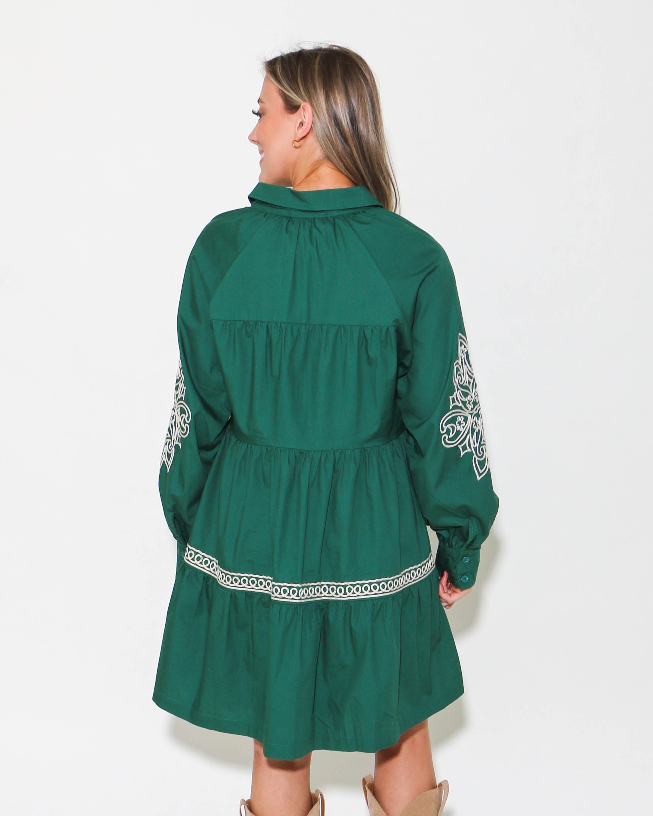 Embroidered Button Down Mini Dress