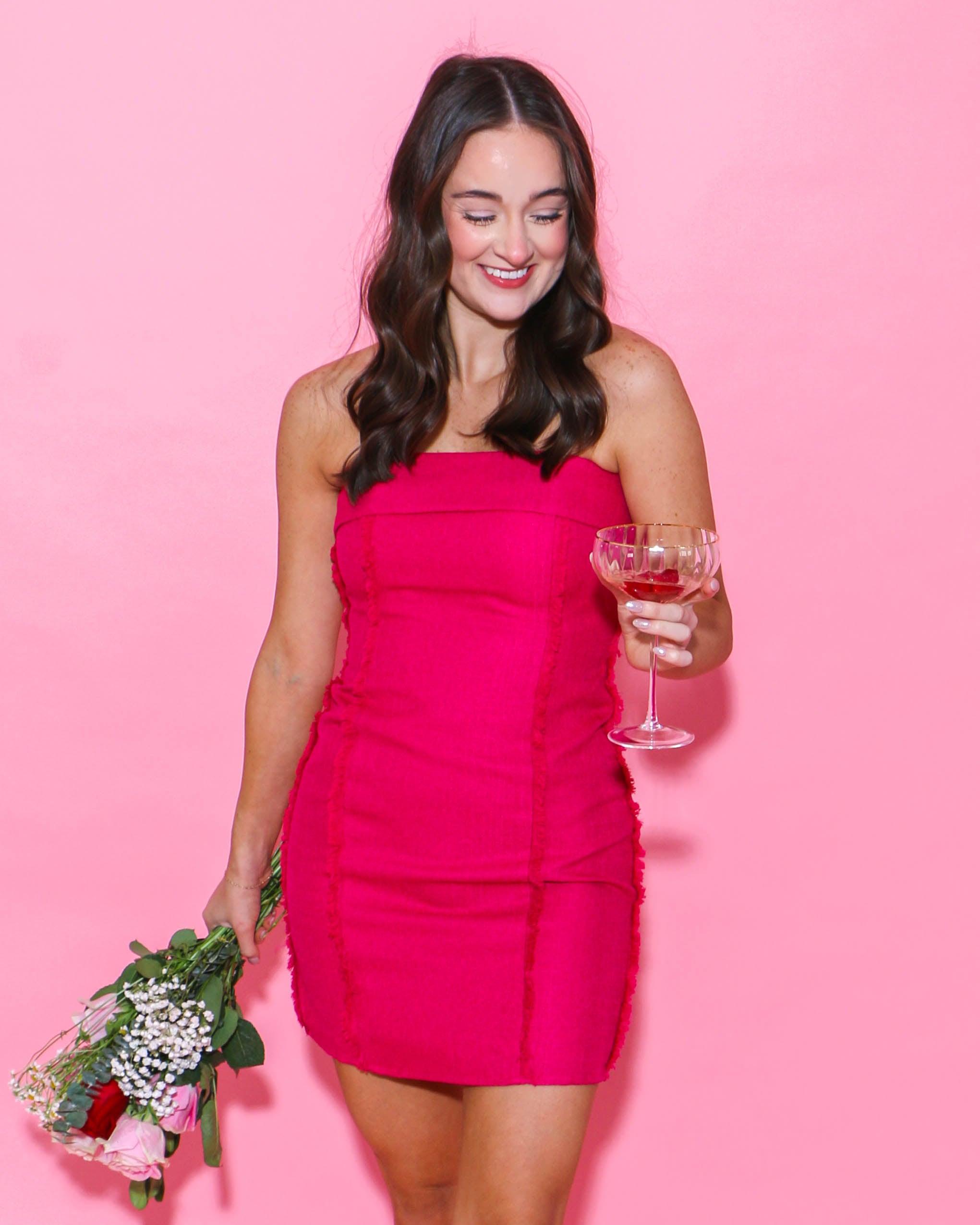 Fray Details Tube Mini Dress