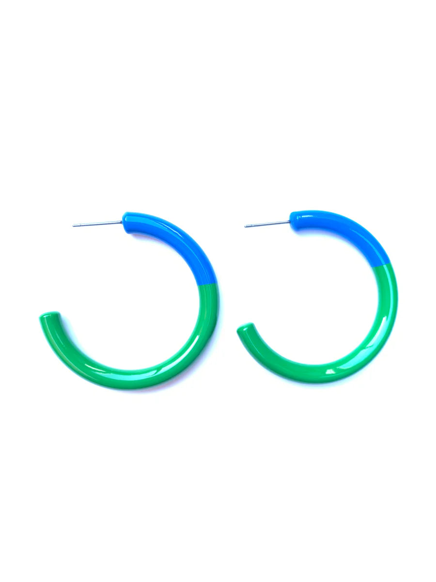 Color Block Hoop Earrings Medium in Kelli Green and Royal Blue