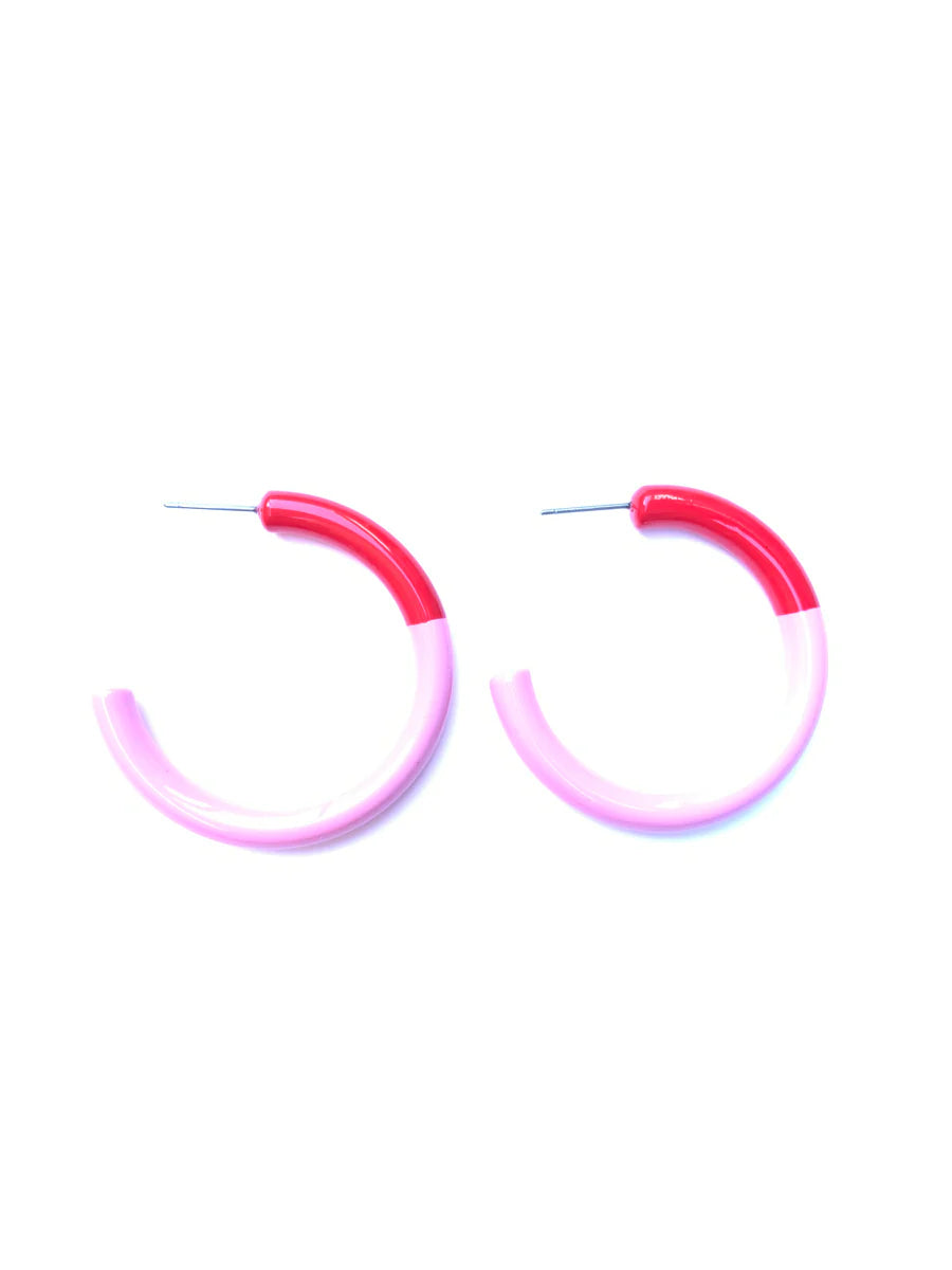 Color Block Hoop Earrings Medium in Red and Pink