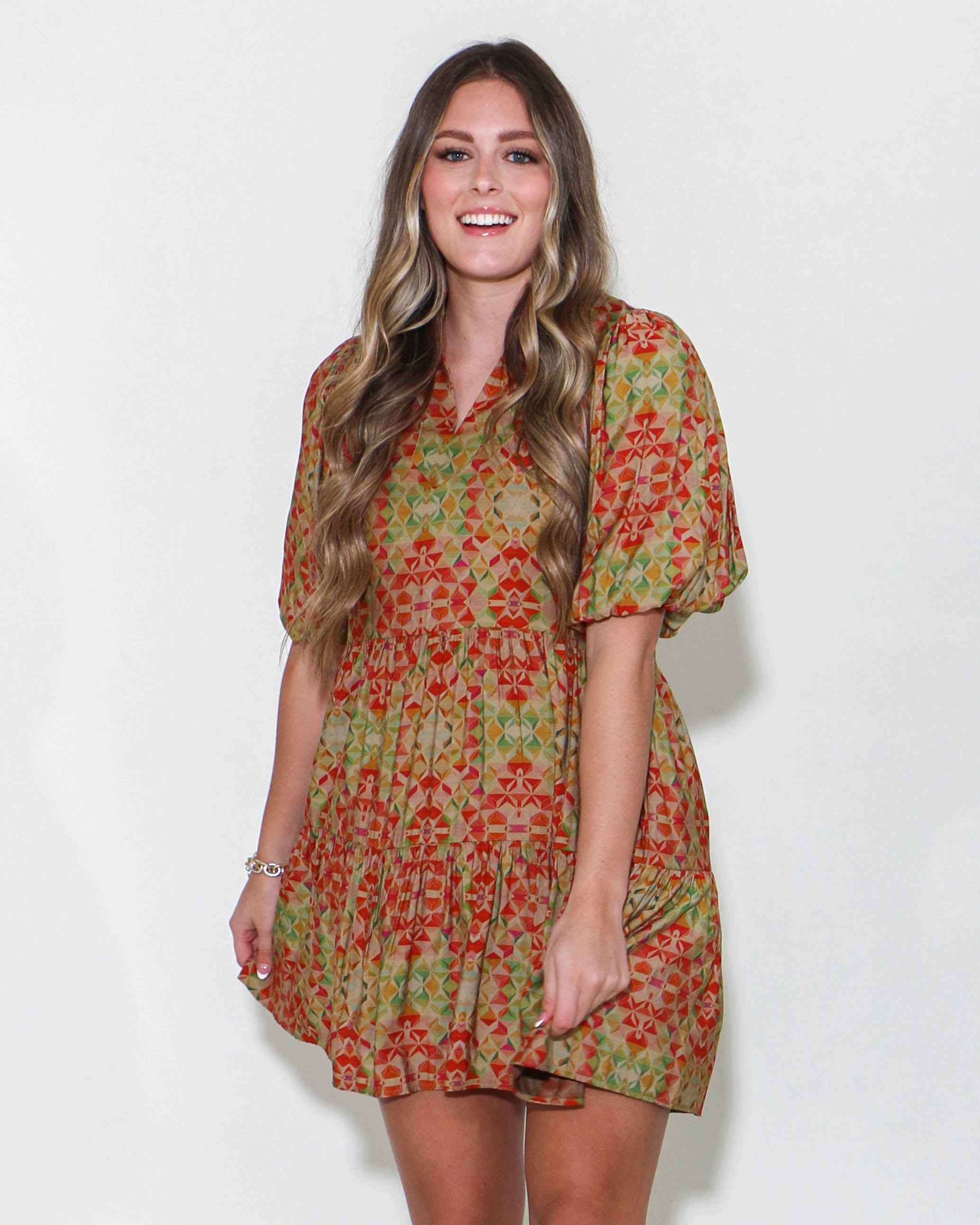 THML | Puff Sleeve Print Dress