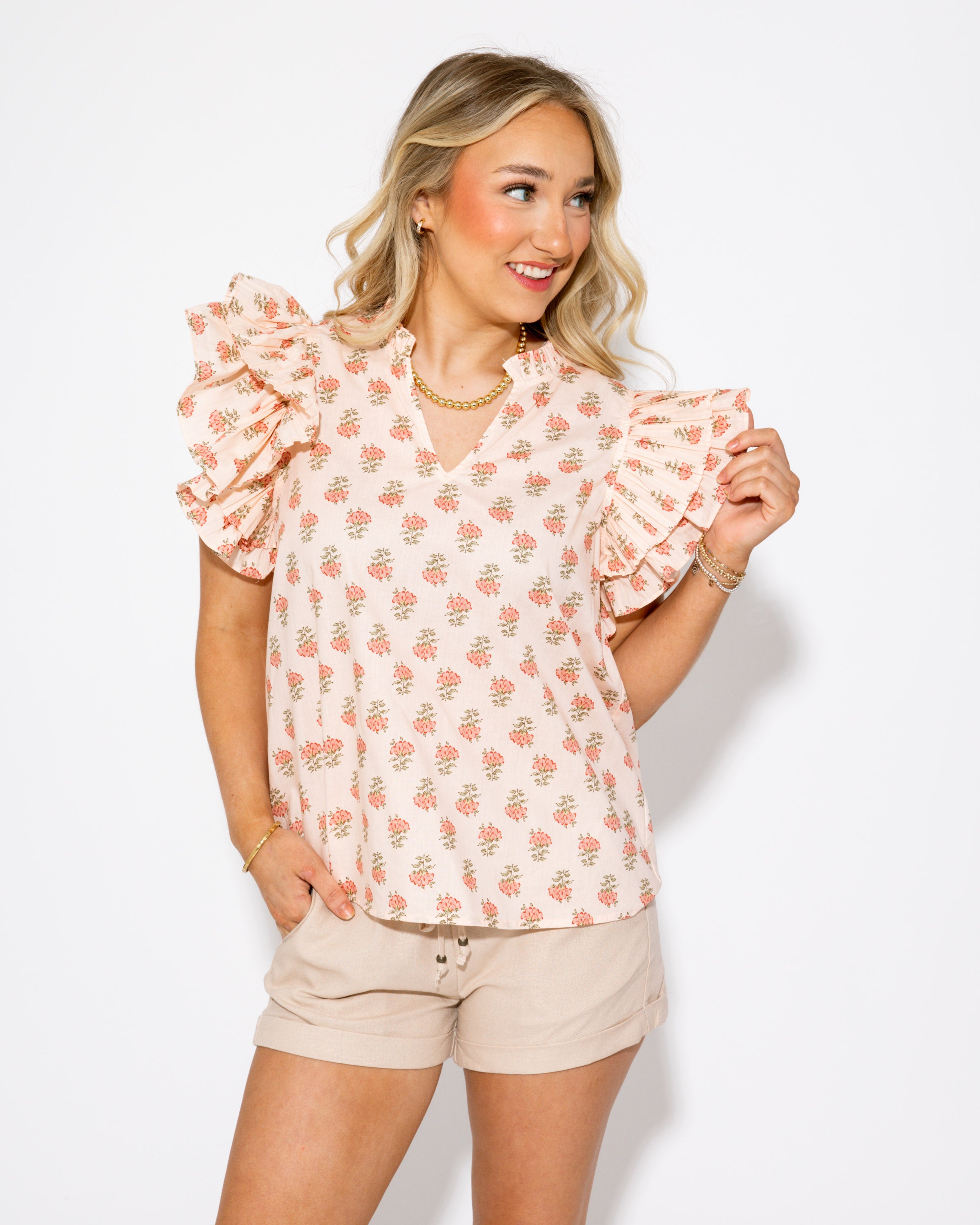 Sweet Petals Tiered Flutter Sleeve Top