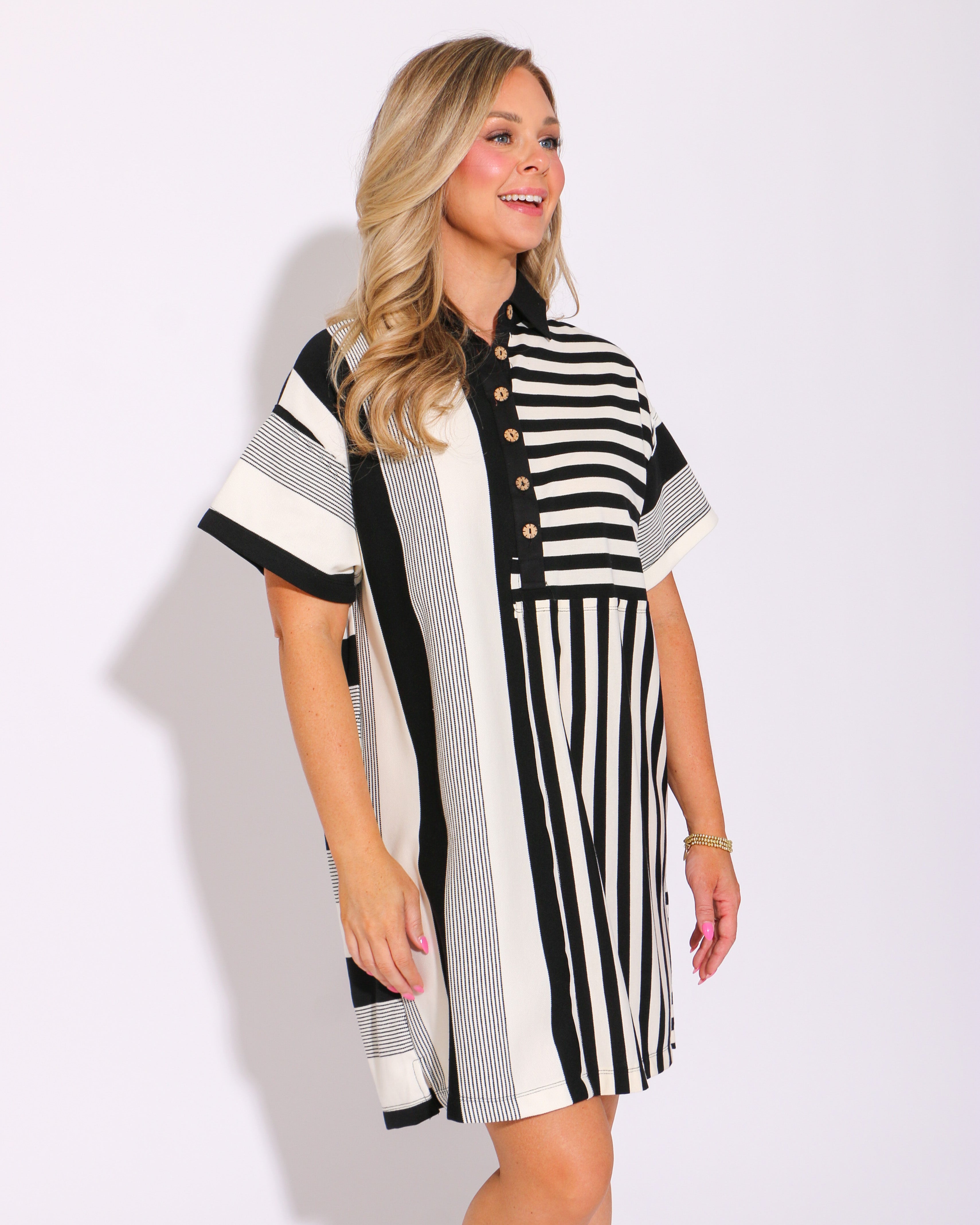 The Mixed Line Mini Dress in Black
