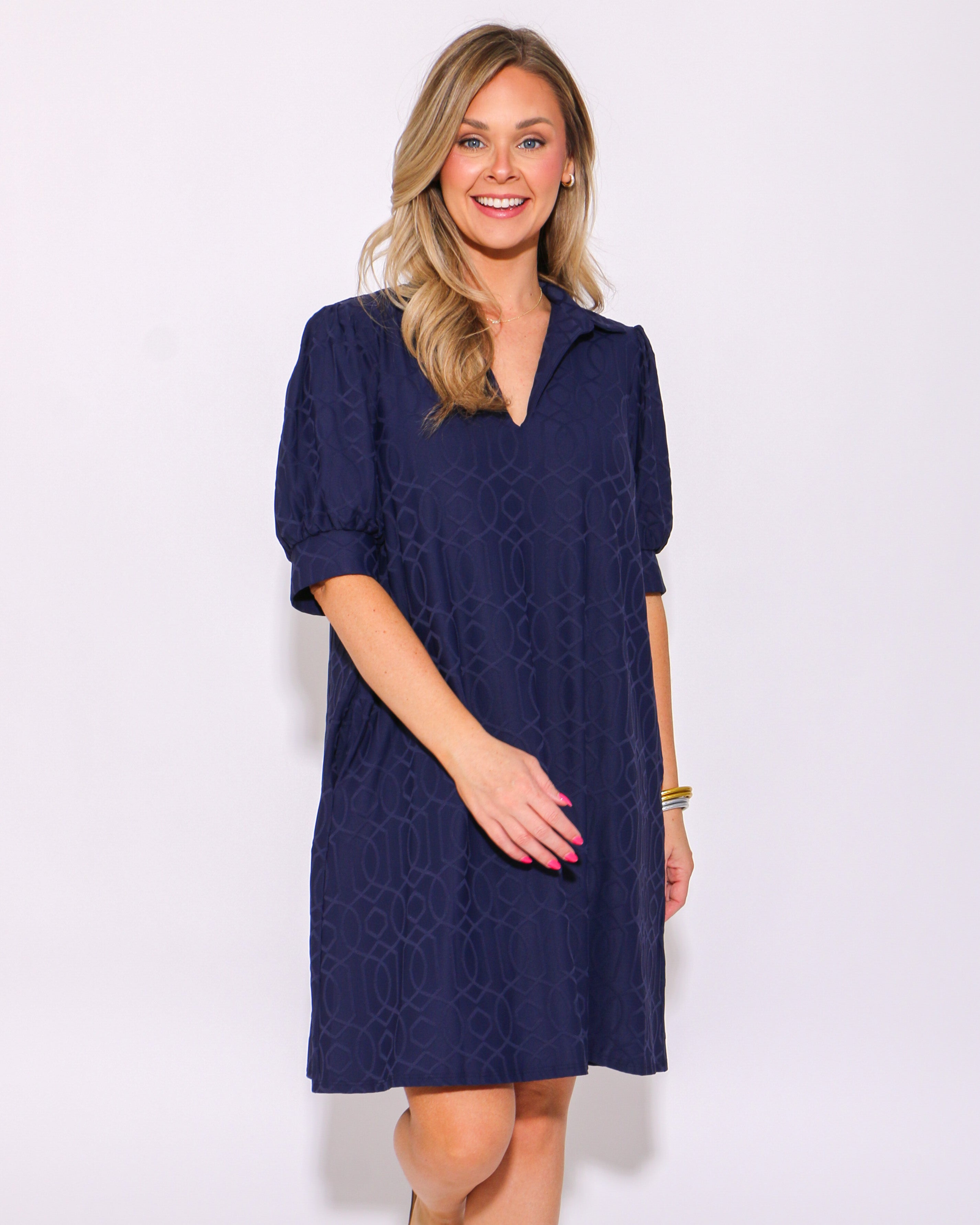 Emerson Jacquard Dress in Garden Gate Navy