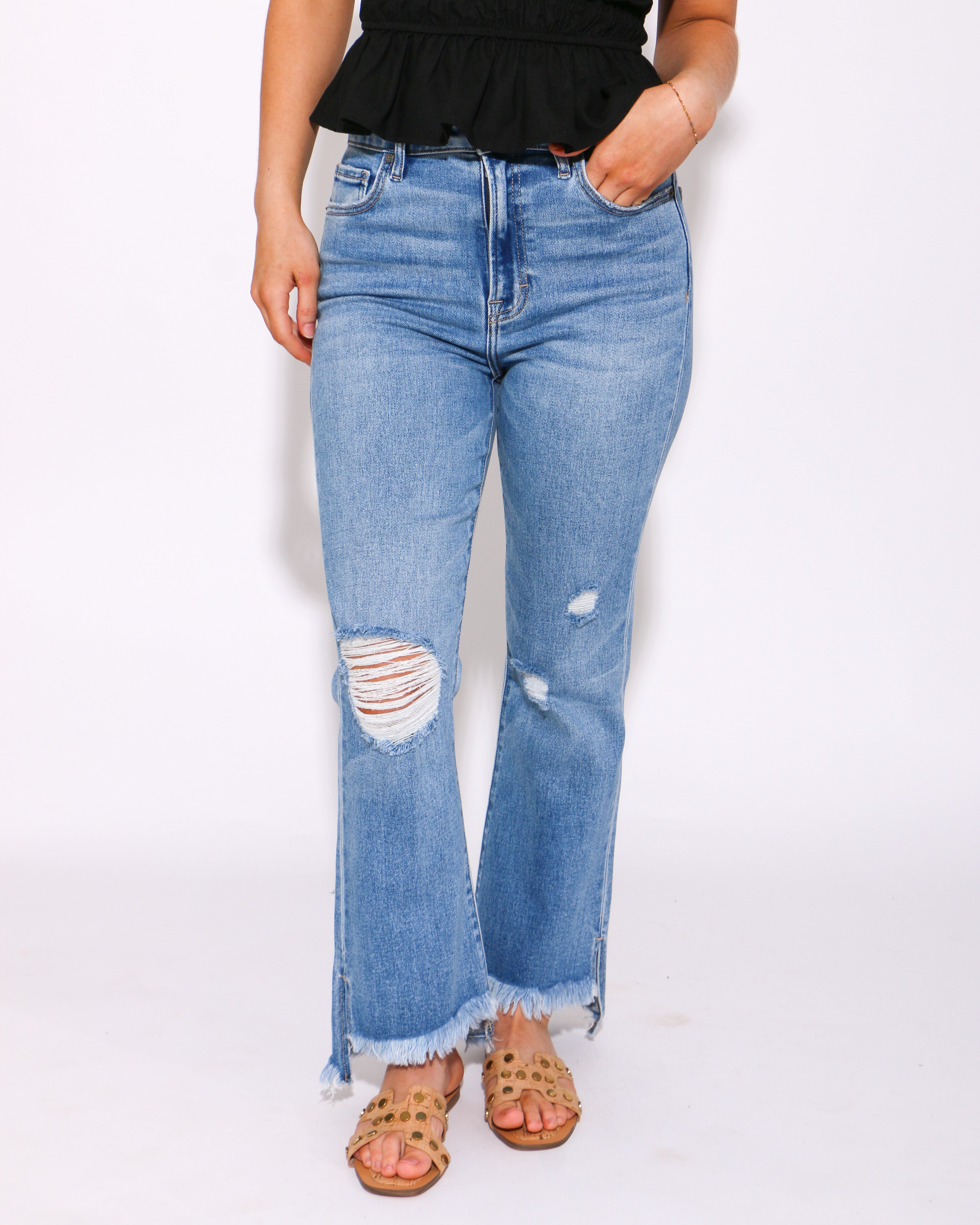 Happi Crop Flare with Step Hem and Slit Jeans