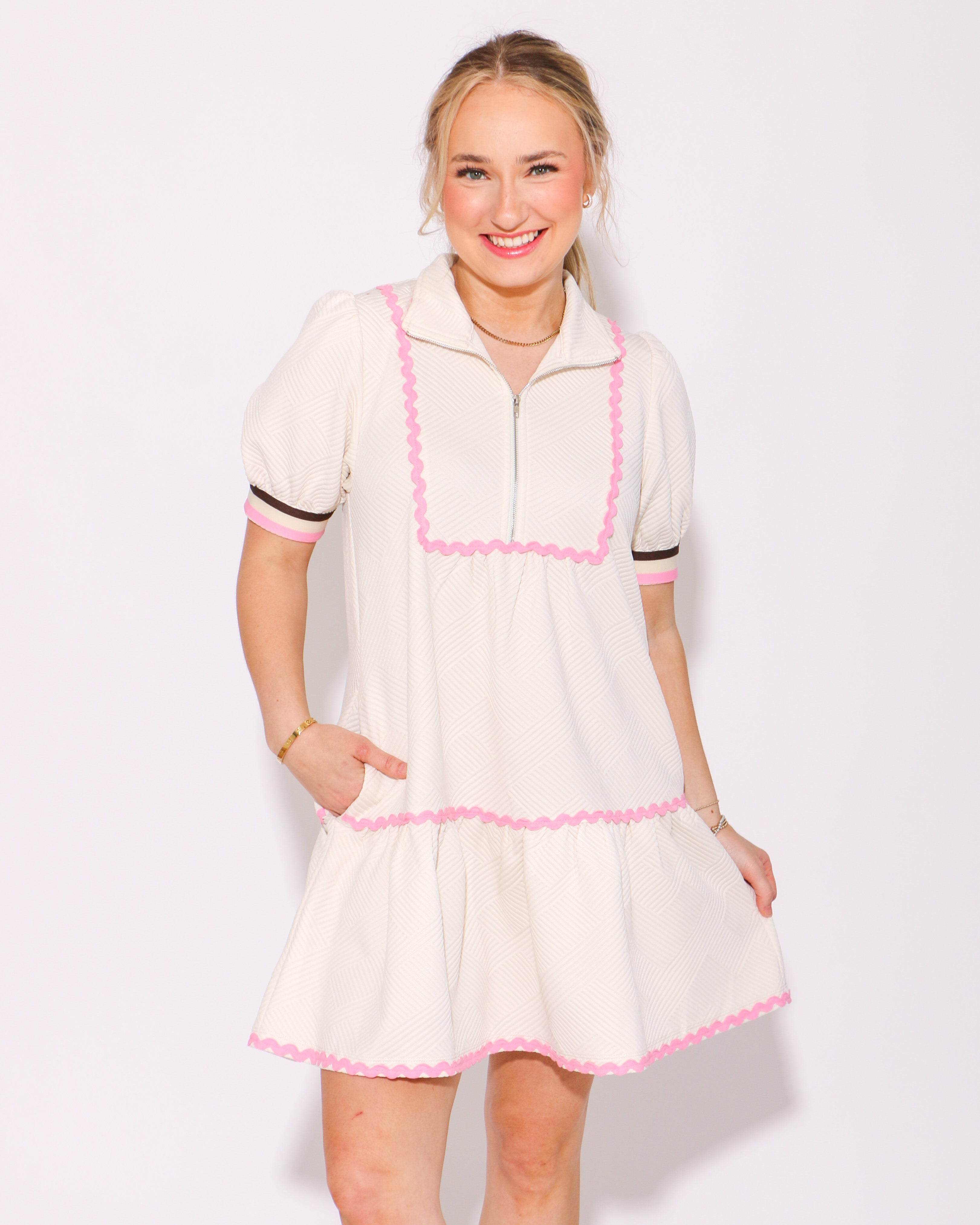 Zippered Chic Mini Dress in Cream