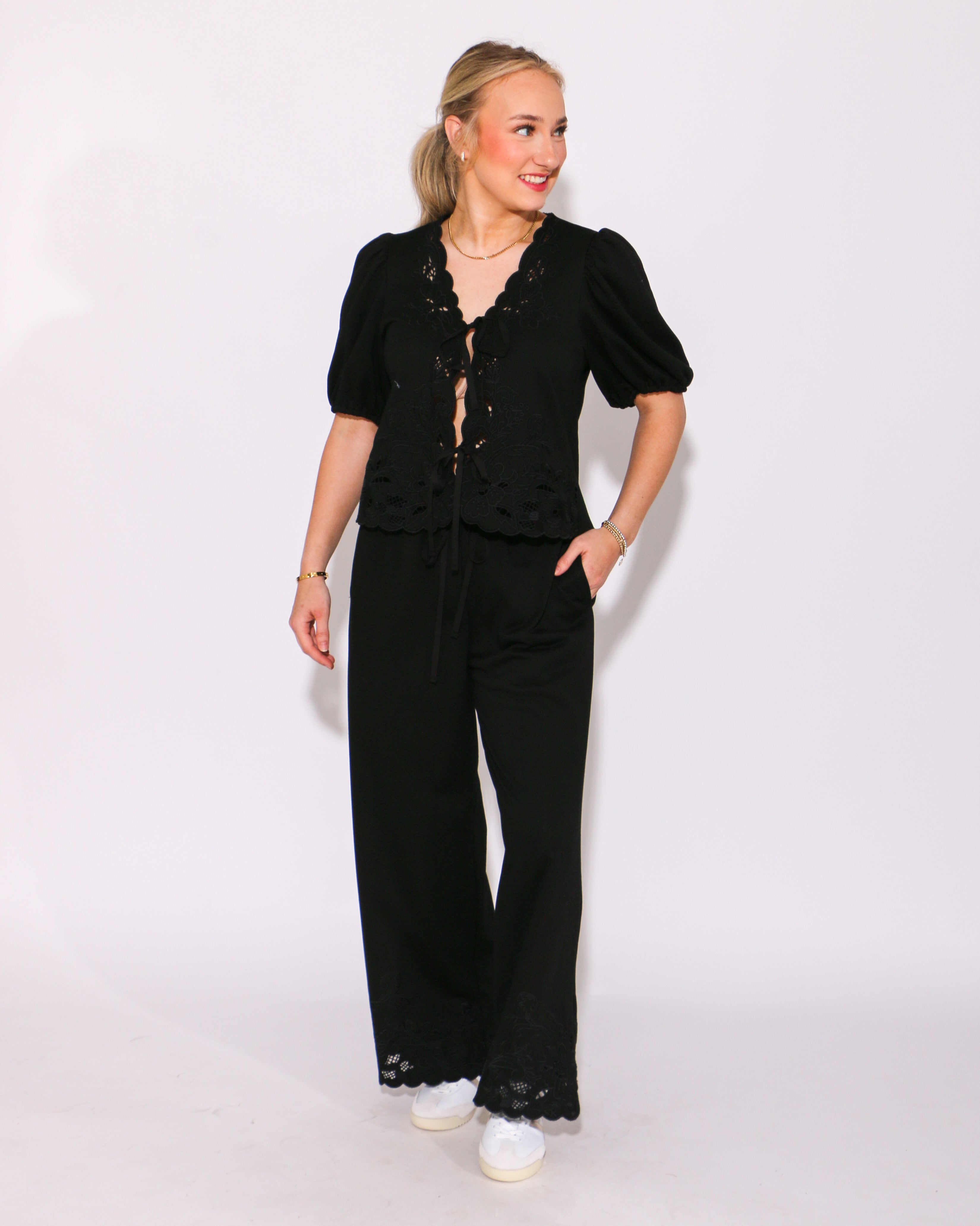 Scalloped Bow Tie and Pants Set