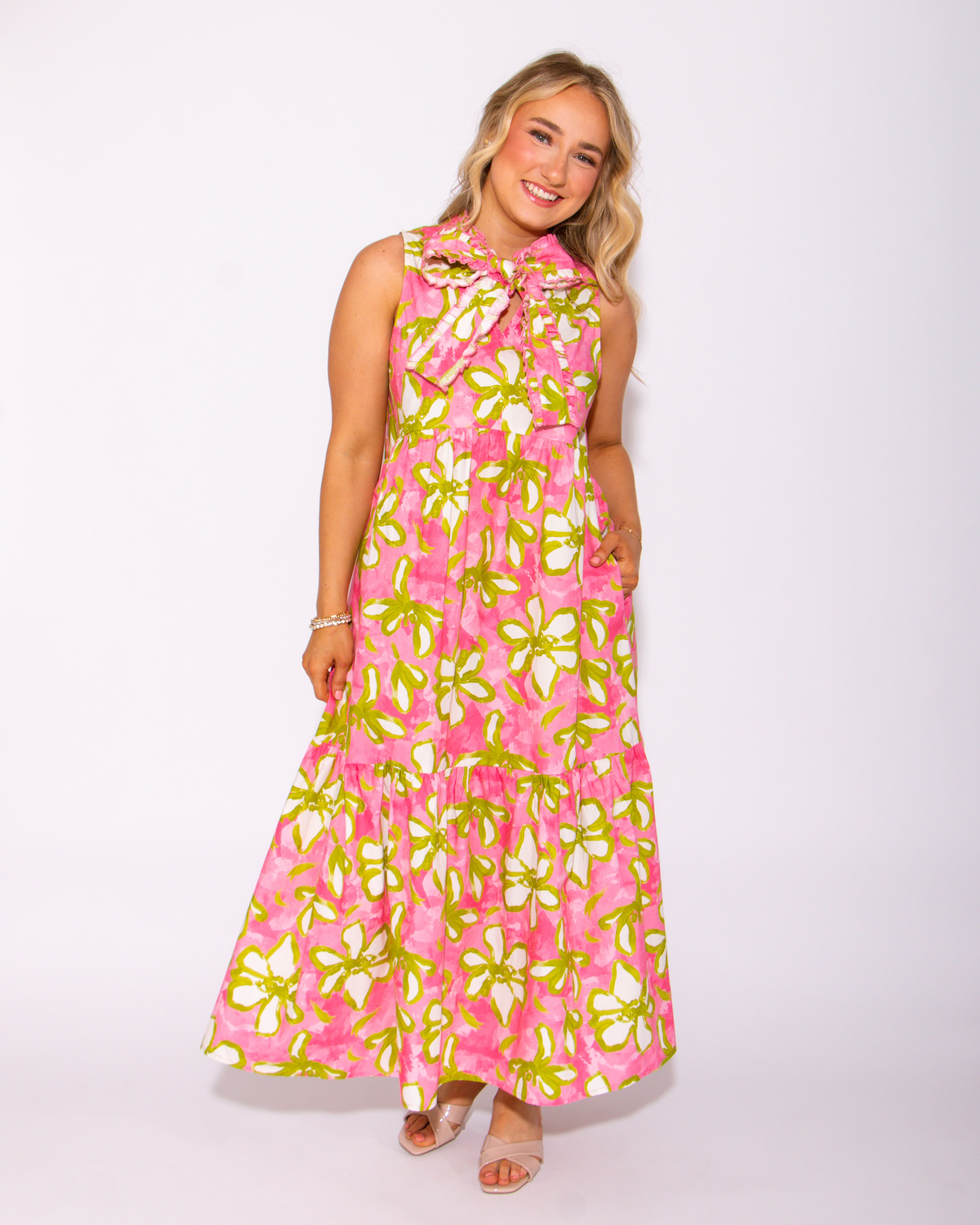 Ribboned Rose Garden Midi Tiered Midi Dress