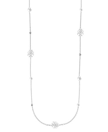 Adorned Pearl Logo Station Necklace in Silver