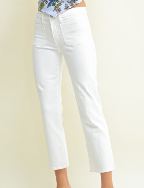 White Frame Front Pockets Straight Jeans