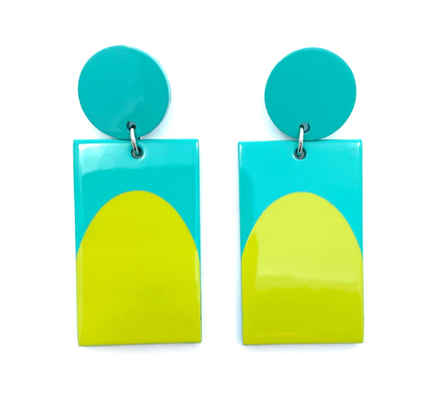 Arch Color Block Earrings - Lime/Turquoise